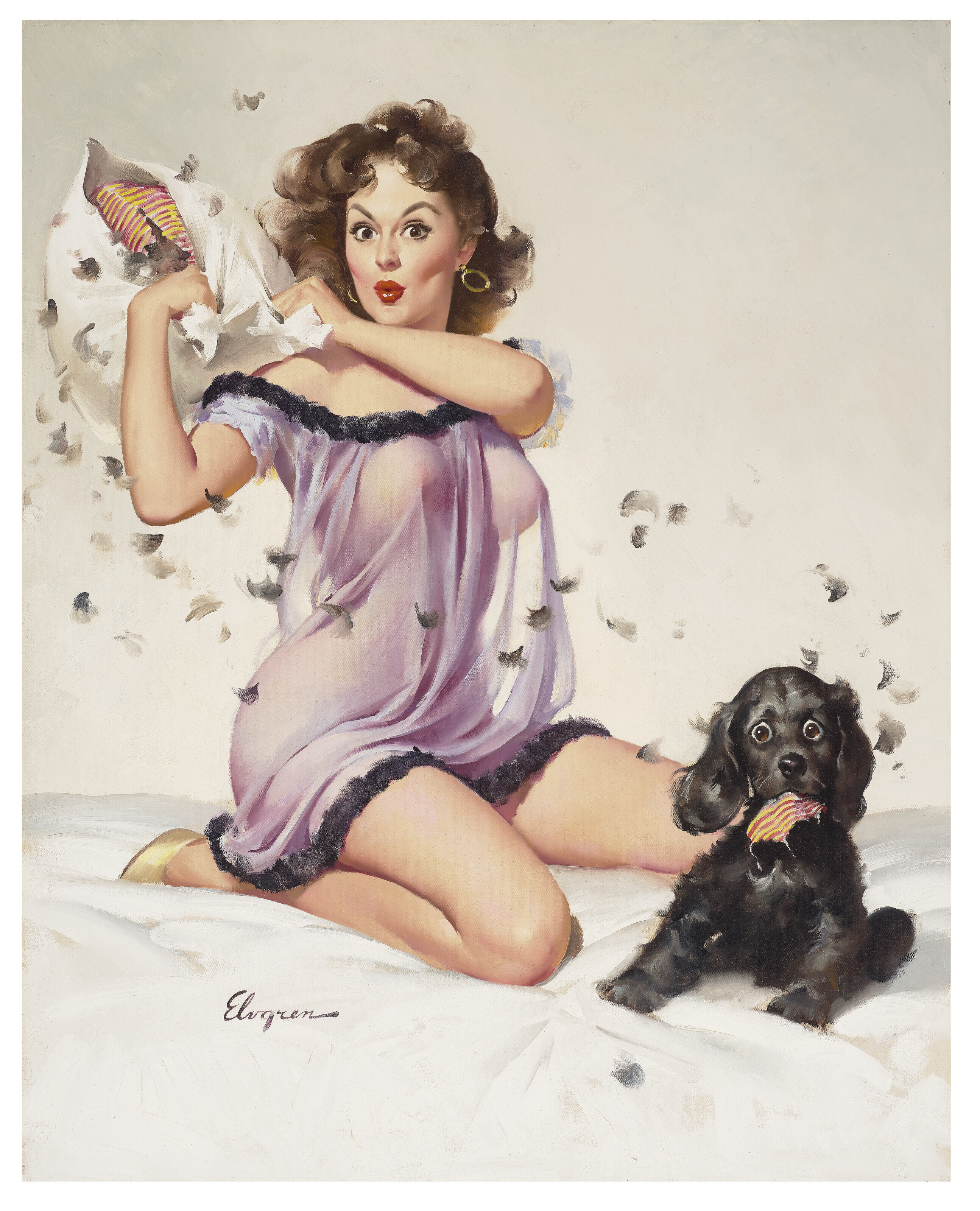 GIL ELVGREN (AMERICAN, 1914–1980), Ticklish situation | Christie