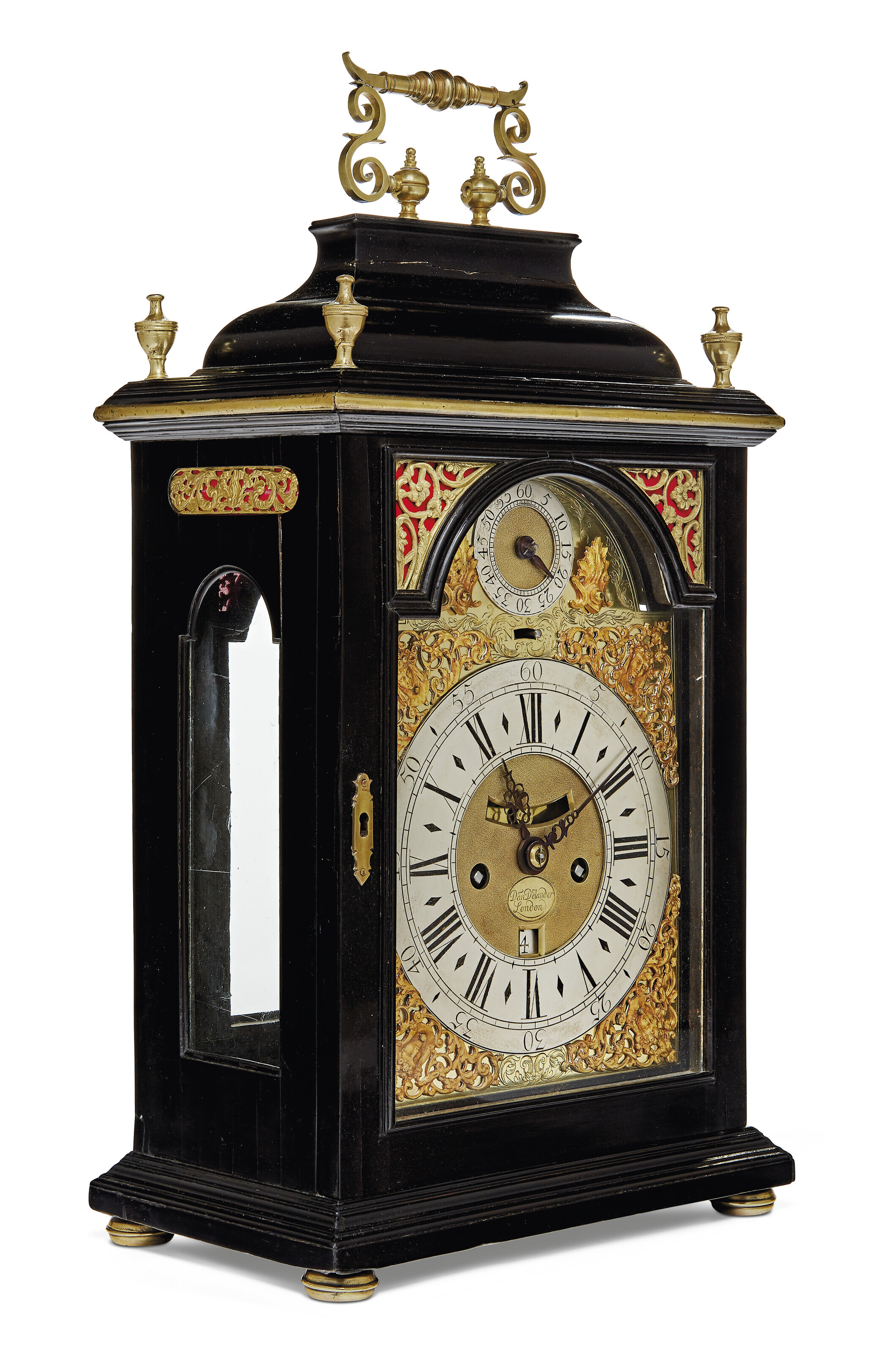 A QUEEN ANNE EBONY AND EBONIZED BRACKET CLOCK, EARLY 18TH CENTURY