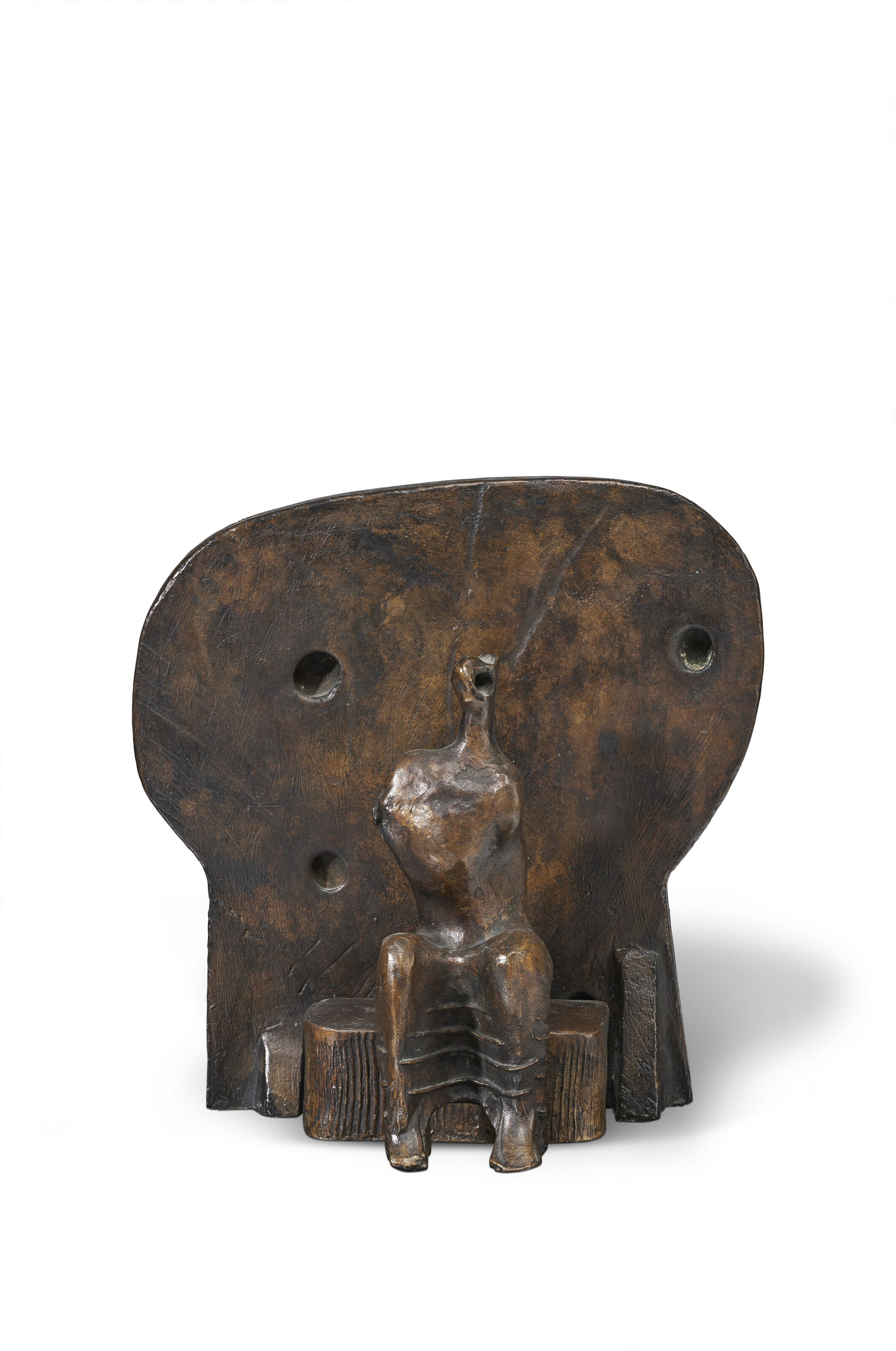 Armless Seated Figure Against Round Wall