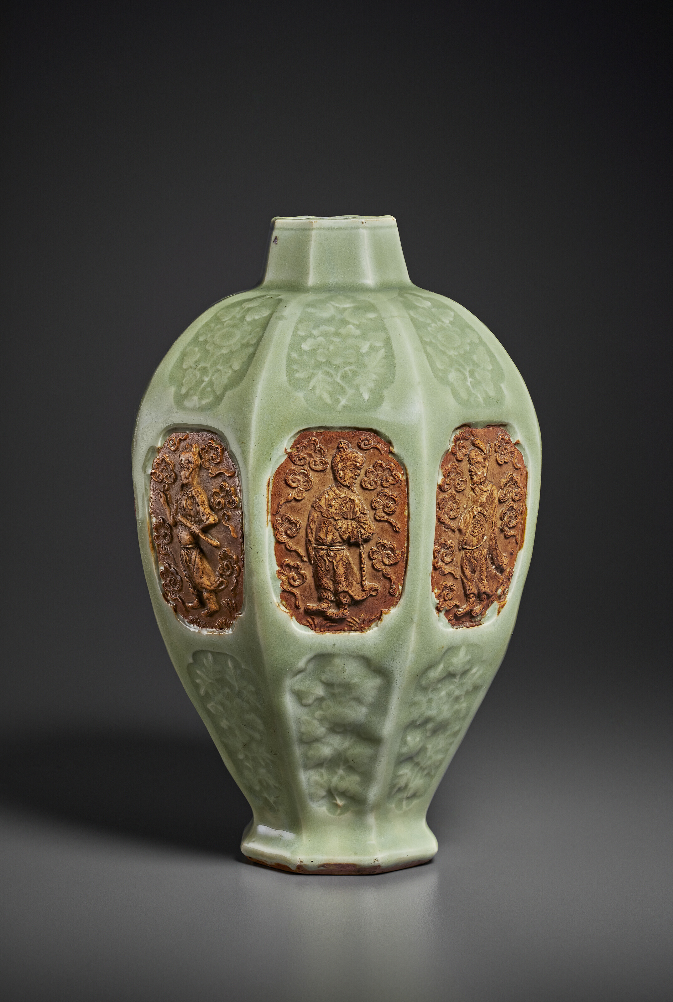 元十四世紀龍泉窯青釉露胎開光八仙紋梅瓶, YUAN DYNASTY, 14TH CENTURY | Christie's