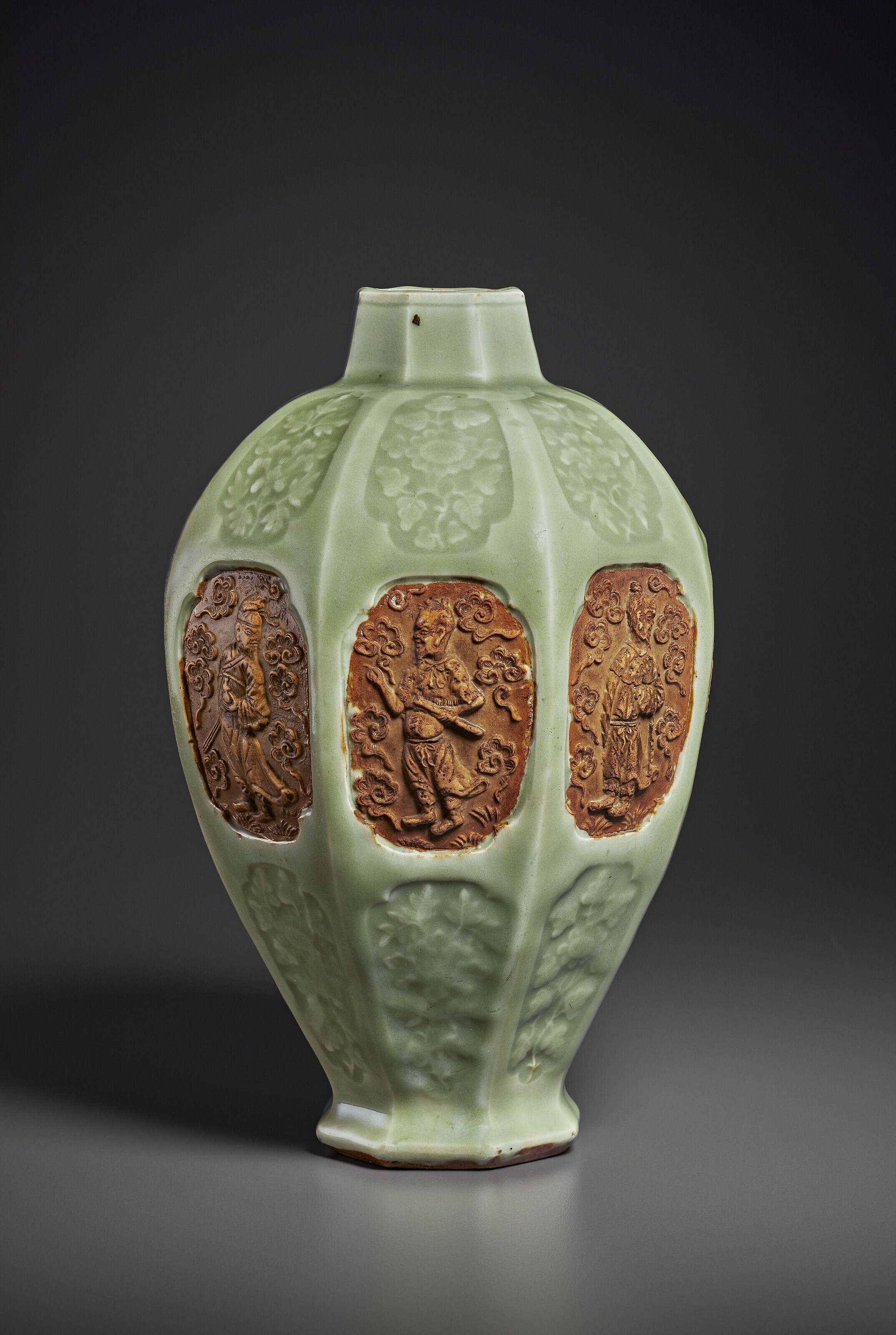 元十四世紀龍泉窯青釉露胎開光八仙紋梅瓶, YUAN DYNASTY, 14TH CENTURY | Christie's