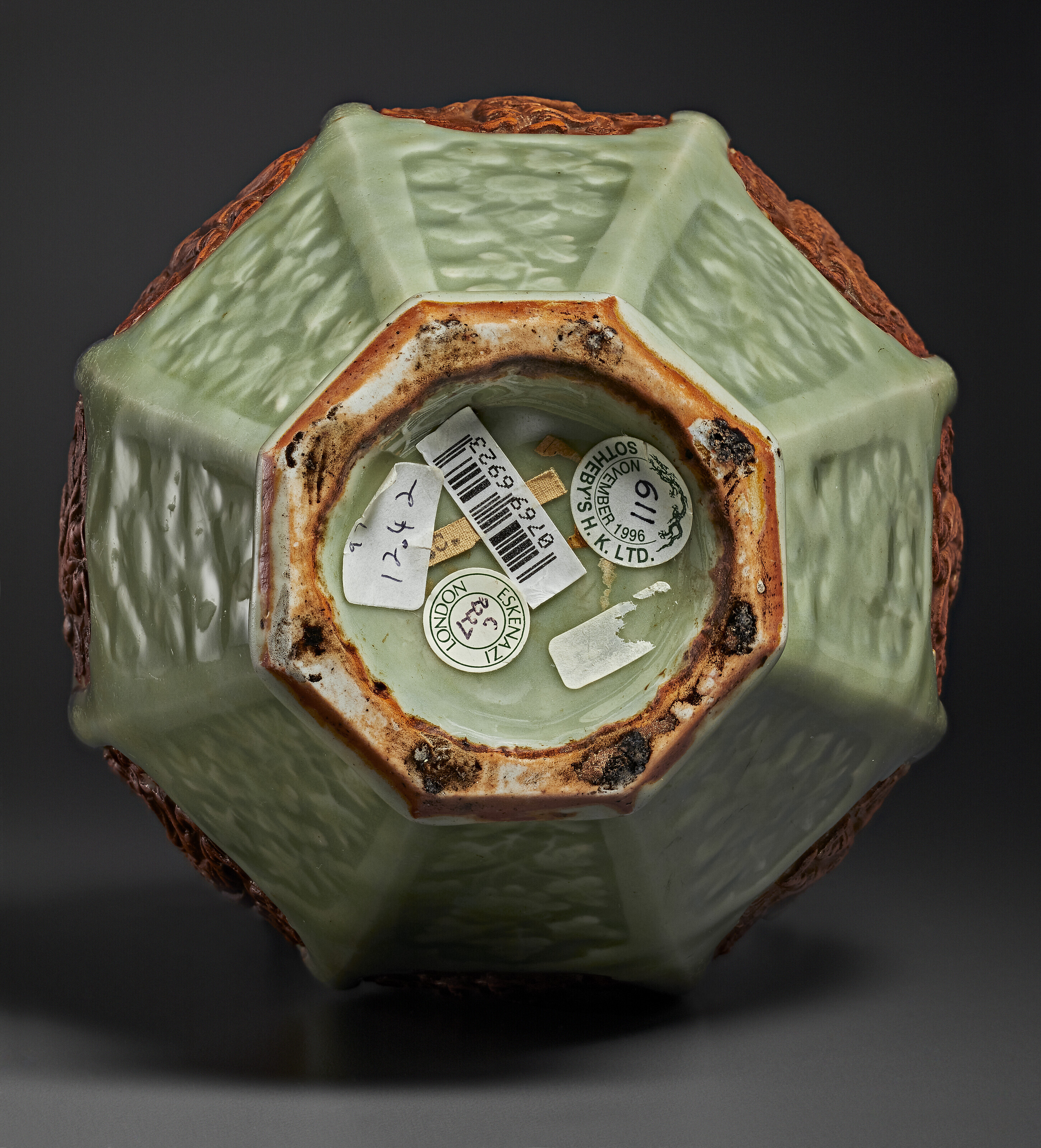 元十四世紀龍泉窯青釉露胎開光八仙紋梅瓶, YUAN DYNASTY, 14TH CENTURY | Christie's