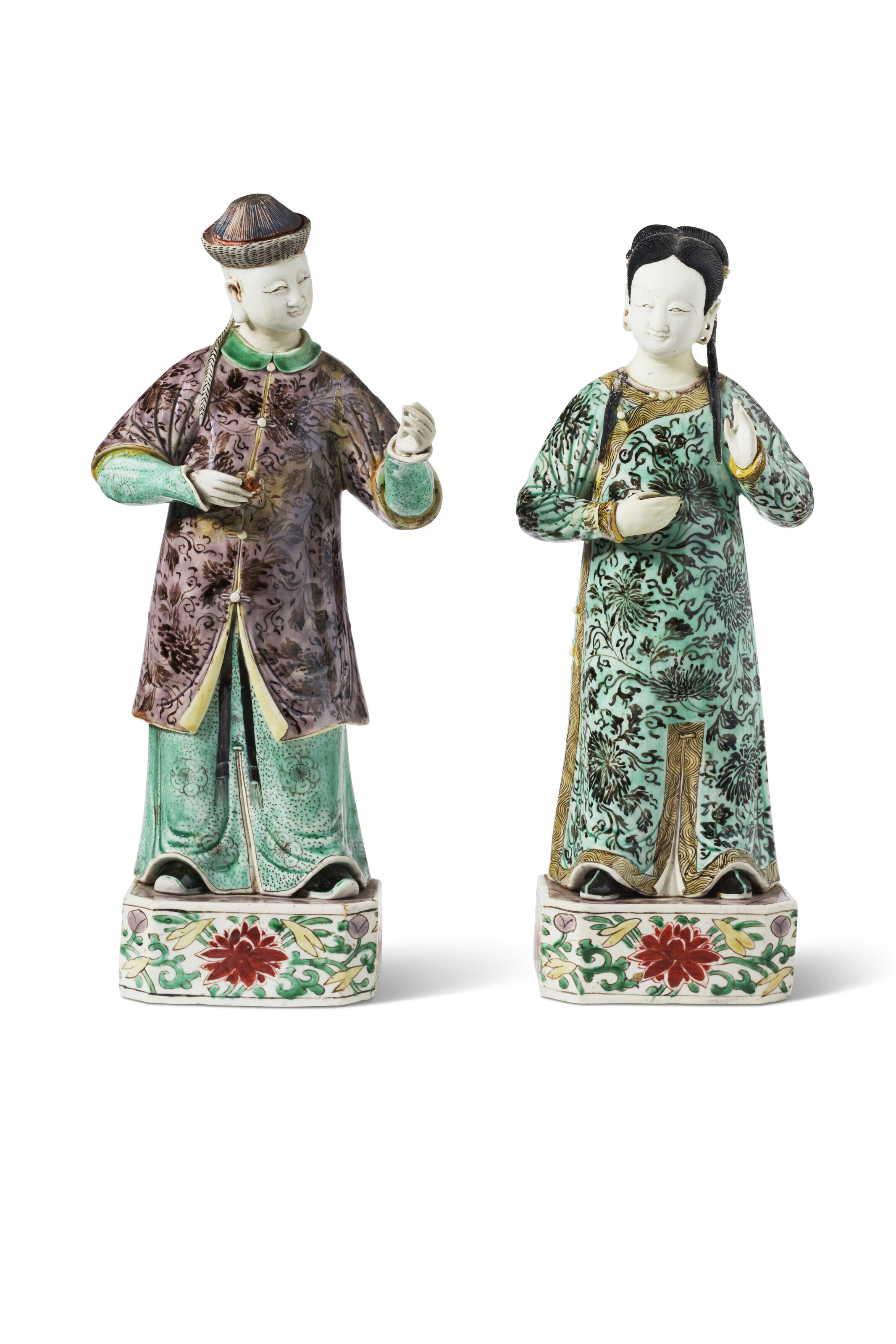 ク*ン様 希少　レアVilleroy&Boch ノスタルジックマーケット　クリス A PAIR OF CHINESE EXPORT PORCELAIN FAMILLE VERTE FIGURES OF A LADY