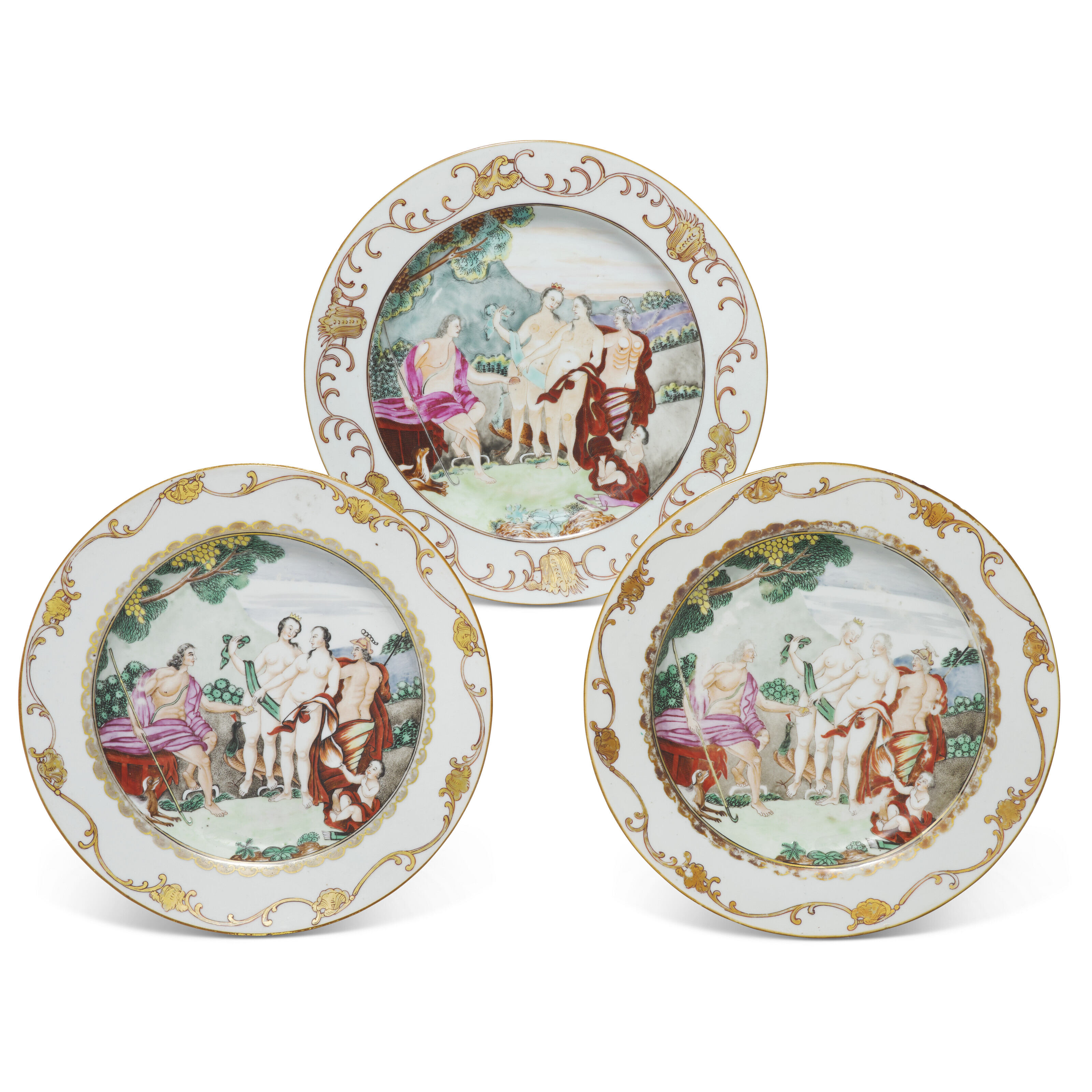 THREE CHINESE EXPORT PORCELAIN 'JUDGMENT OF PARIS' PLATES