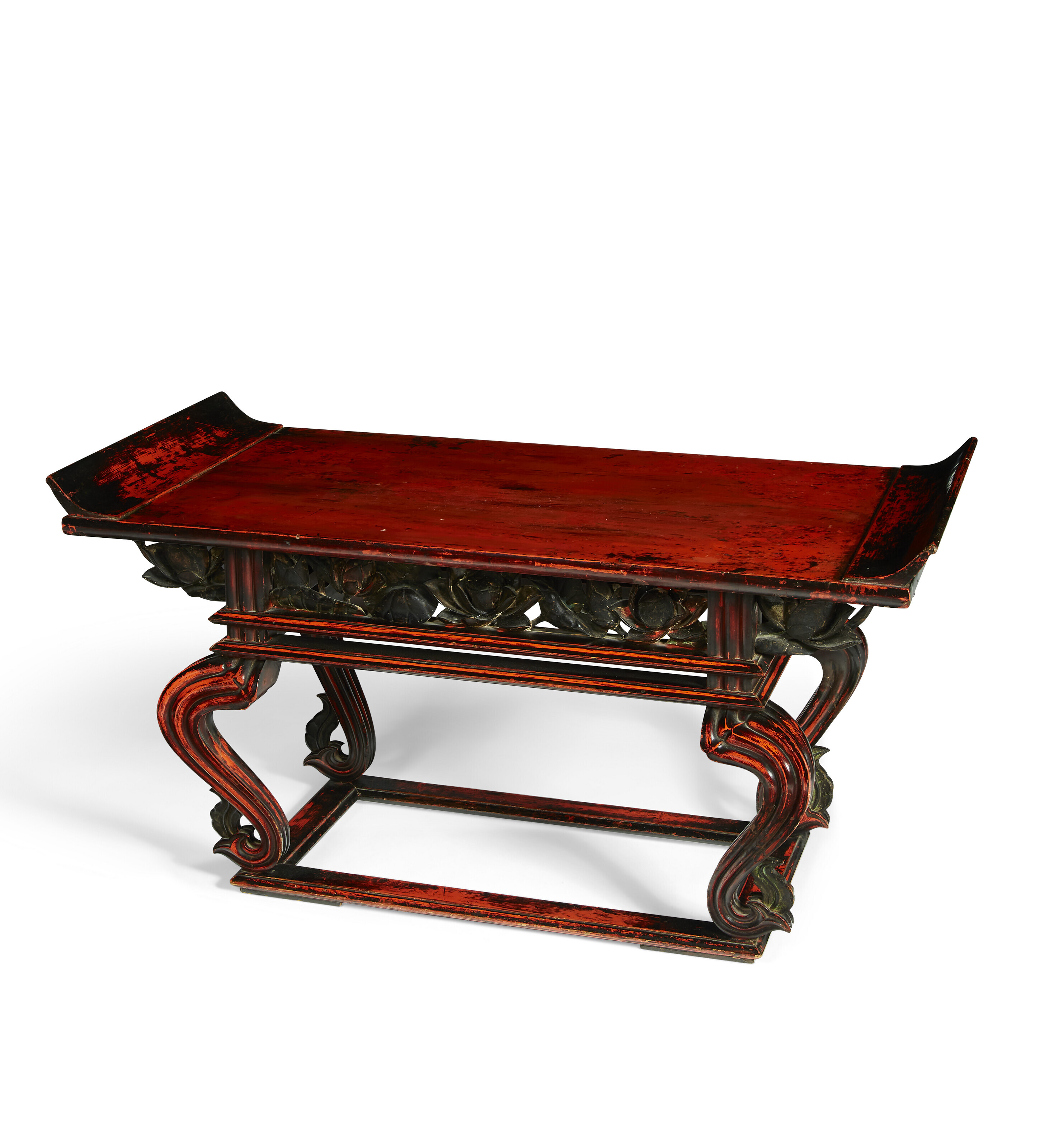 A CHINESE RED AND BLACK-LACQUERED WOOD LOW TABLE, LATE 19TH