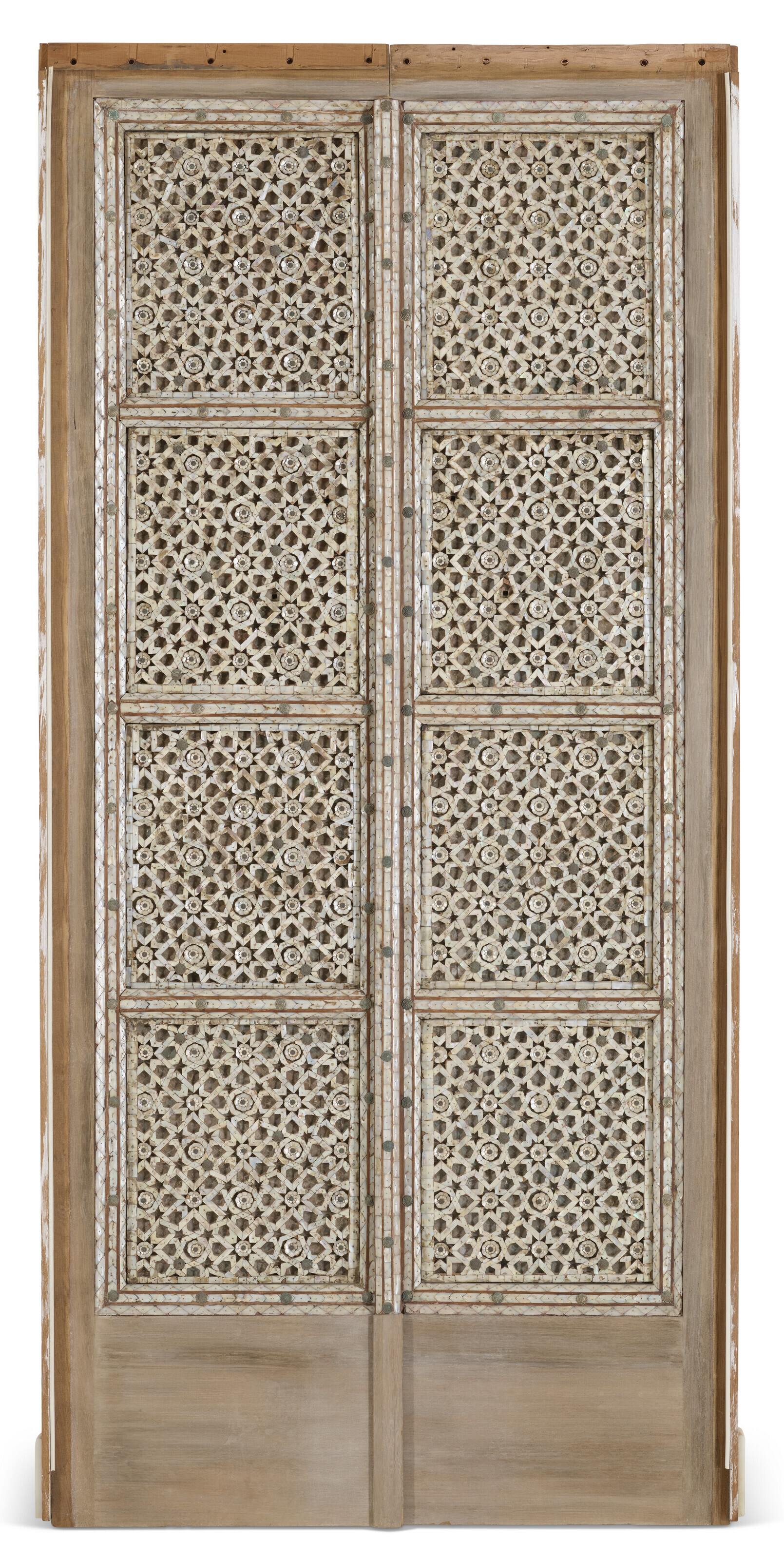 A pair of mother-of-pearl inlaid doors, early 19th century. 73 in (185.4 cm) high, &zwnj;88 in (223.5 cm) high with modern backing. Sold for $693,000 on 24 October 2022 at Christie&rsquo;s Online