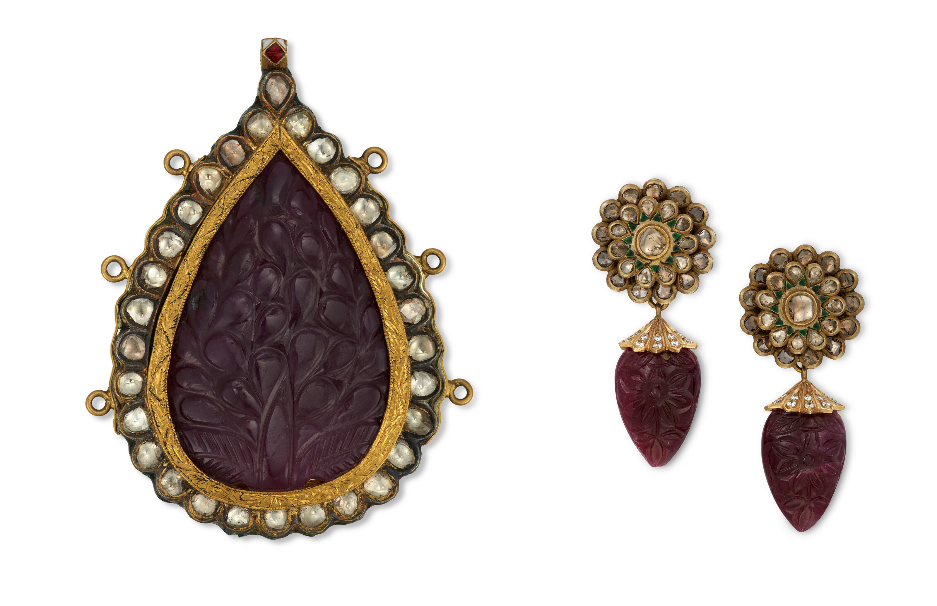 A SET OF INDIAN MULTI-GEM AND ENAMEL JEWELRY,  Christie’s