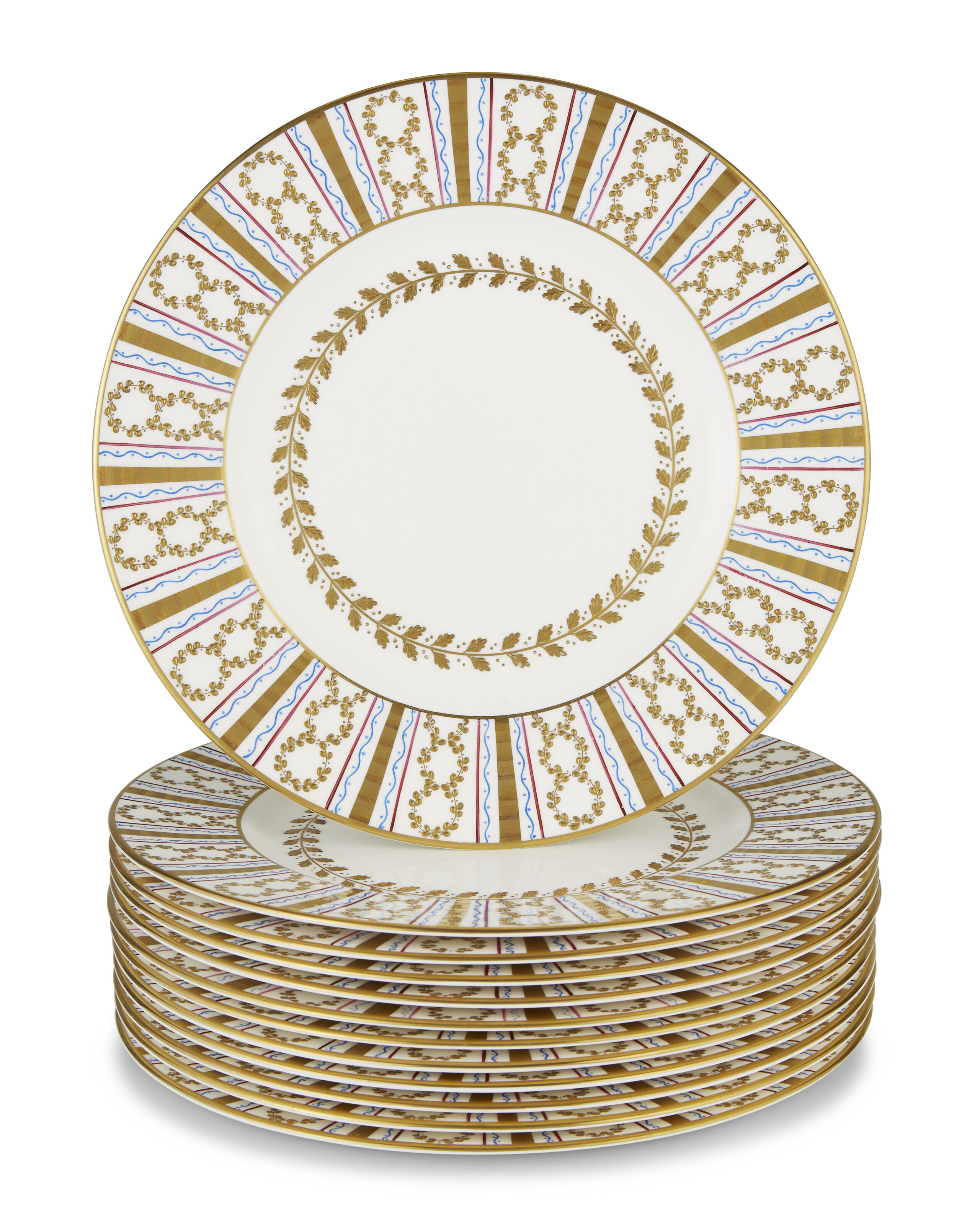 TWELVE FRENCH (LE TALLEC) PORCELAIN SEVRES STYLE PLATES, 20TH CENTURY ...