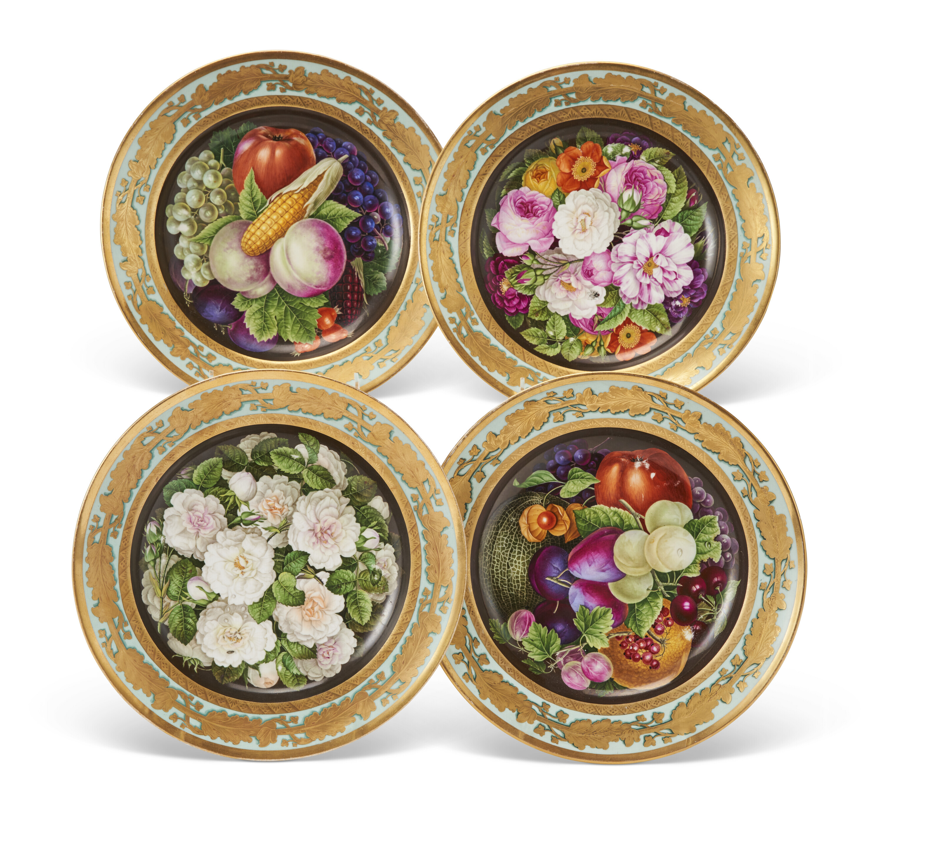 FOUR FURSTENBERG PORCELAIN ROBIN'S EGG BLUE GROUND CABINET PLATES ...