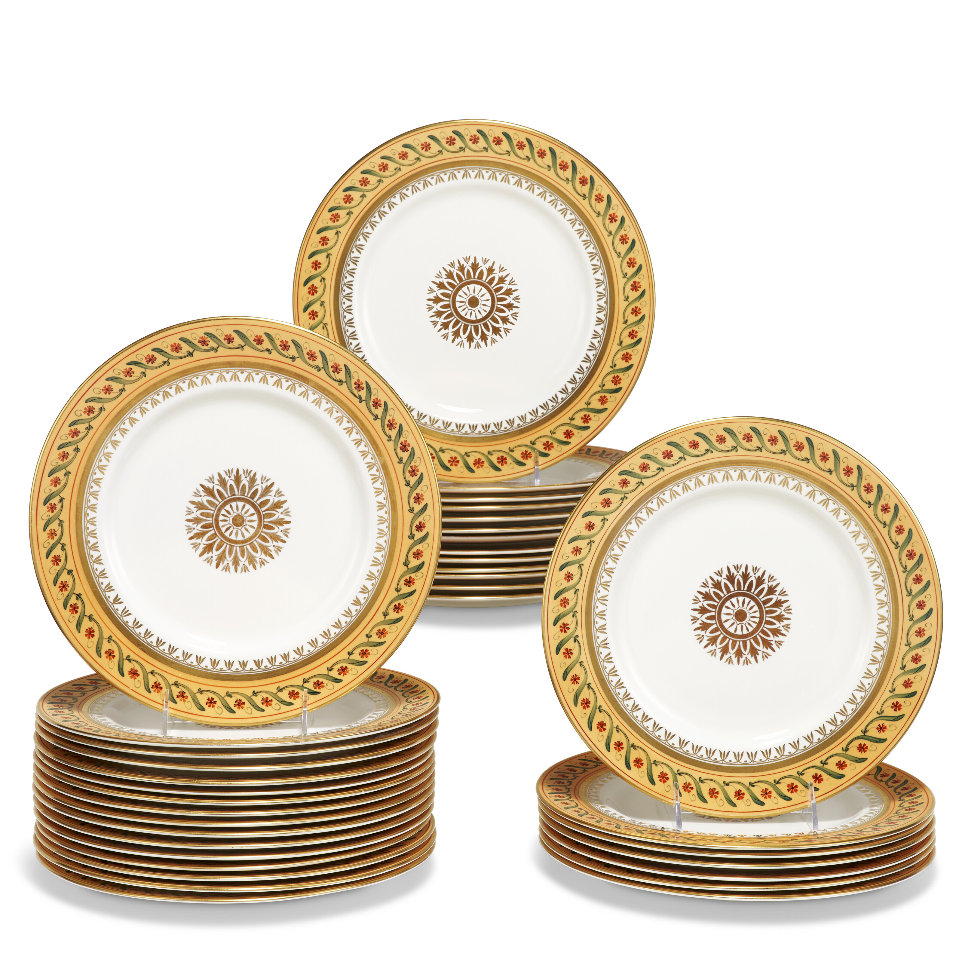 THIRTY-SIX FRENCH (LE TALLEC) PORCELAIN PEACH-GROUND DINNER PLATES ...