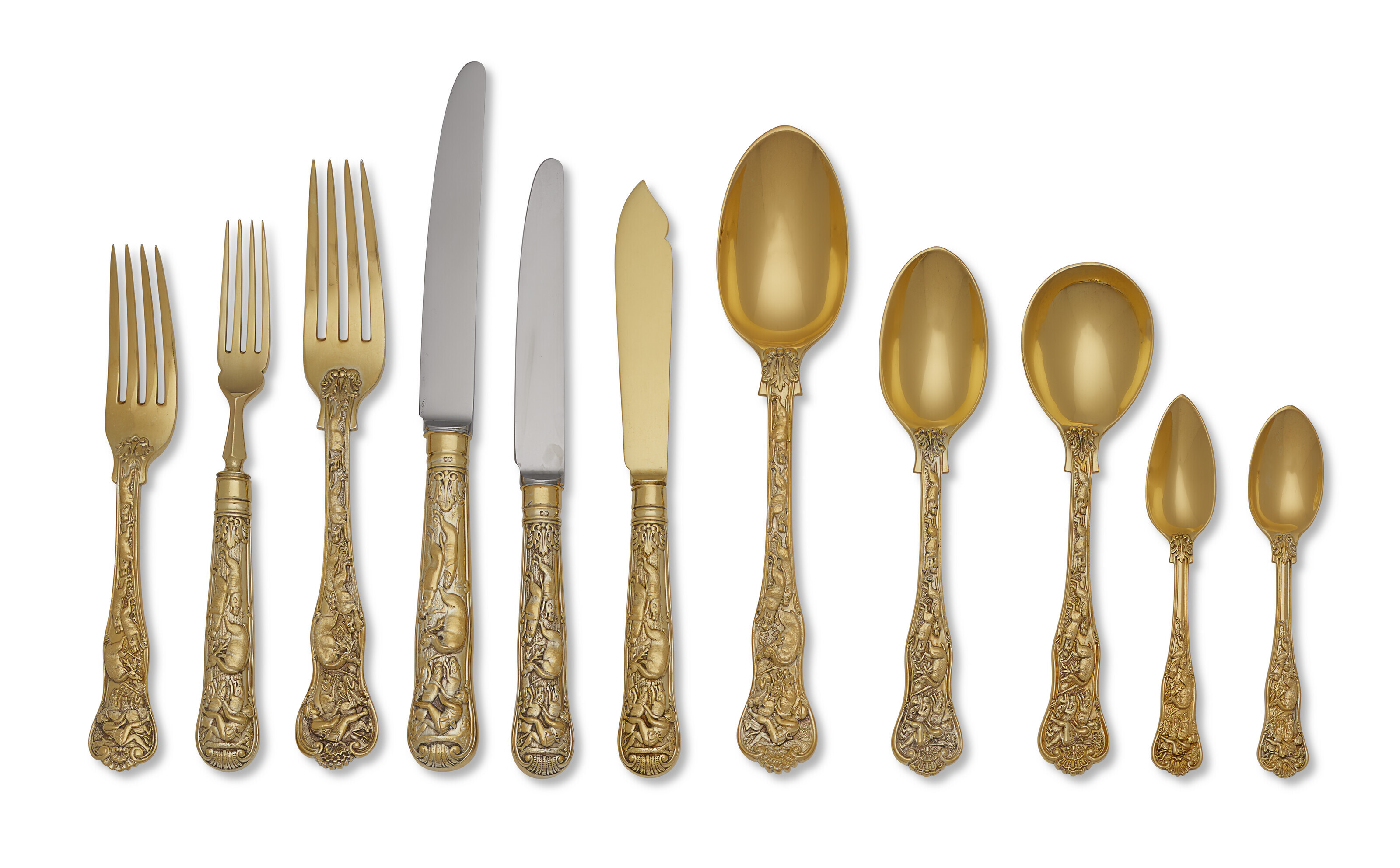 AN ELIZABETH II SILVERGILT FLATWARE SERVICE, MARK OF C. J. VANDER LTD