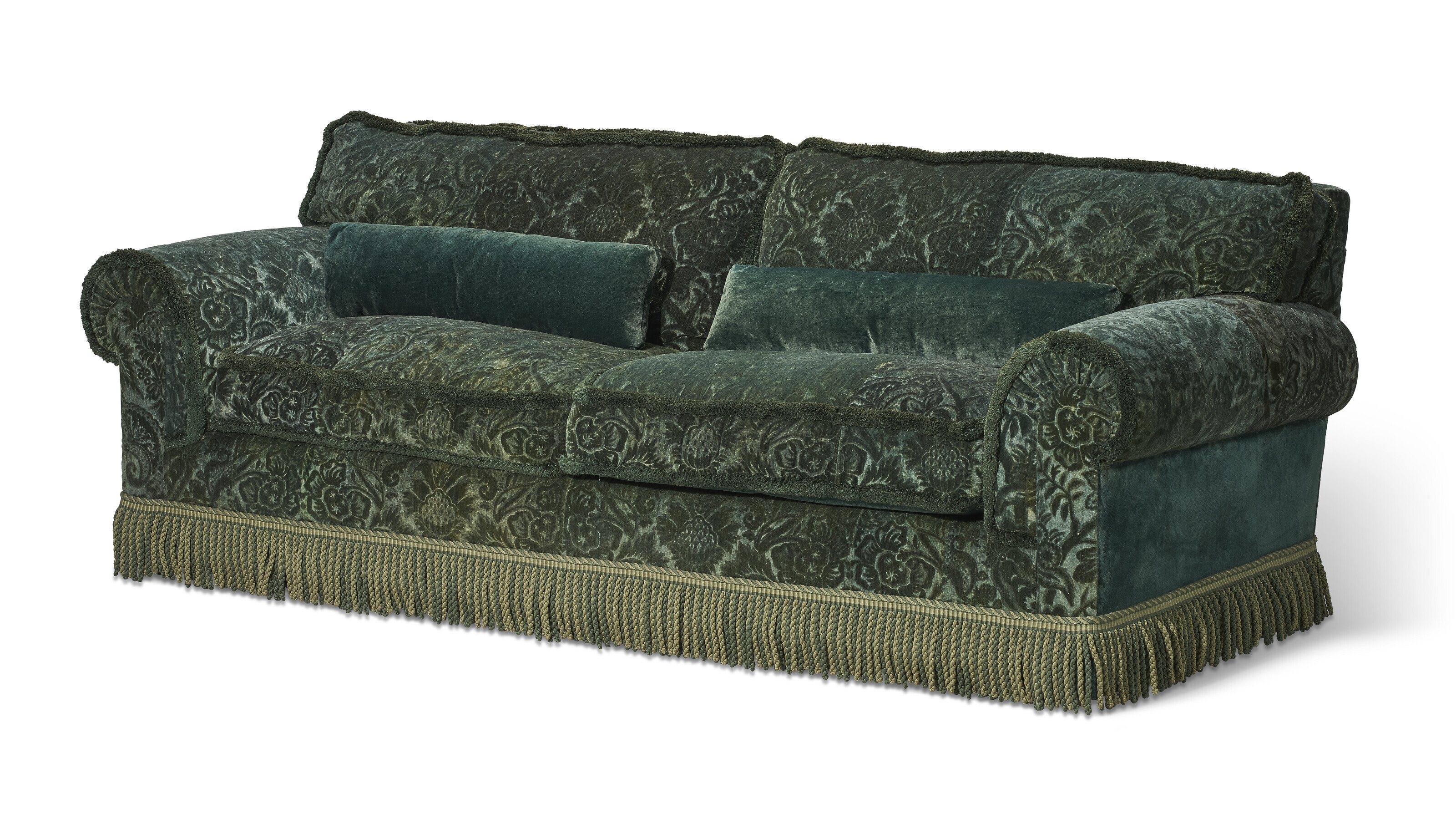 A VELVETUPHOLSTERED TWOSEAT SOFA, THE FABRIC NORTHERN FRANCE, LATE