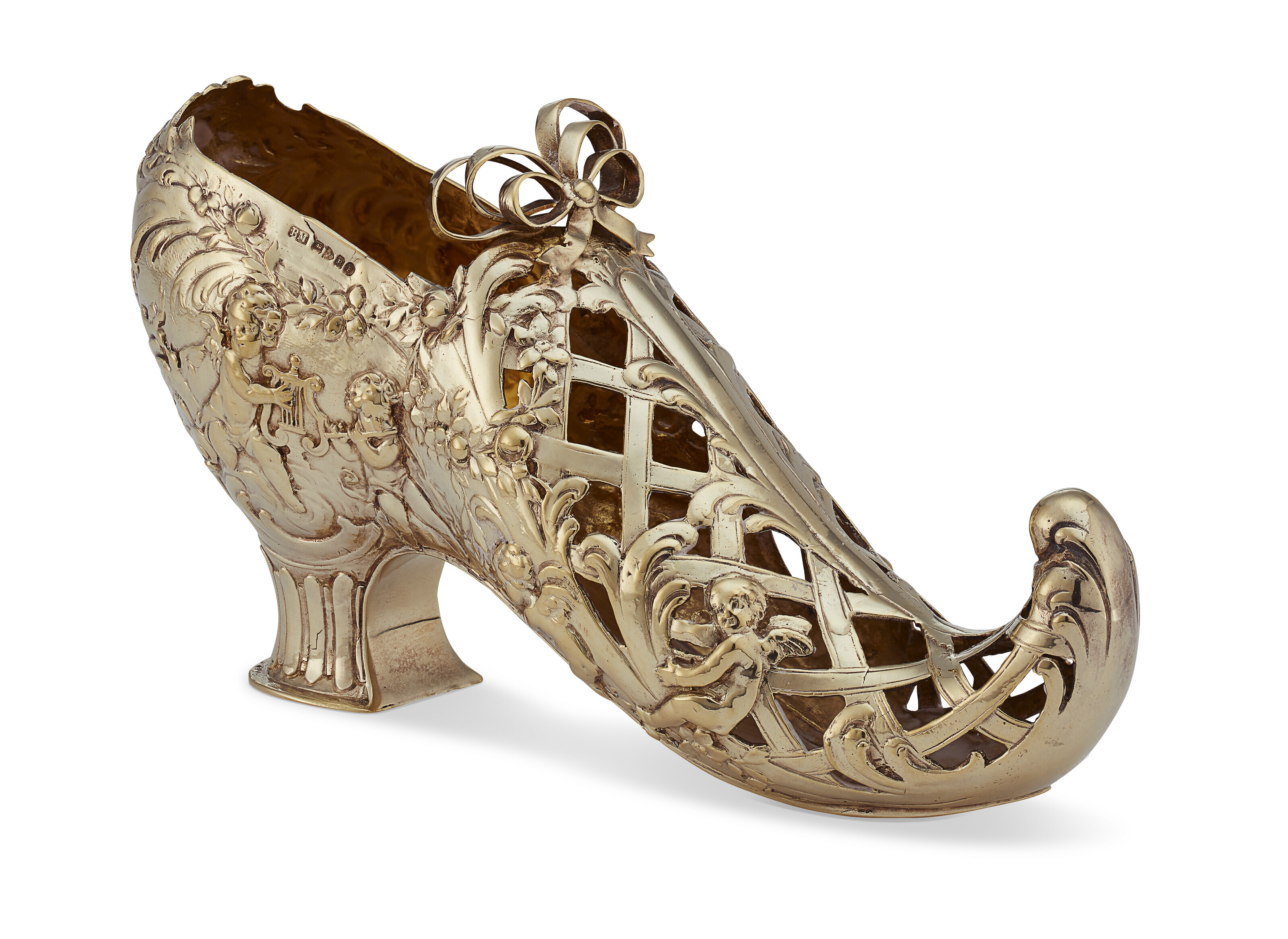 A GERMAN SILVER-GILT MODEL OF A SHOE, HANAU, LATE 19TH CENTURY
