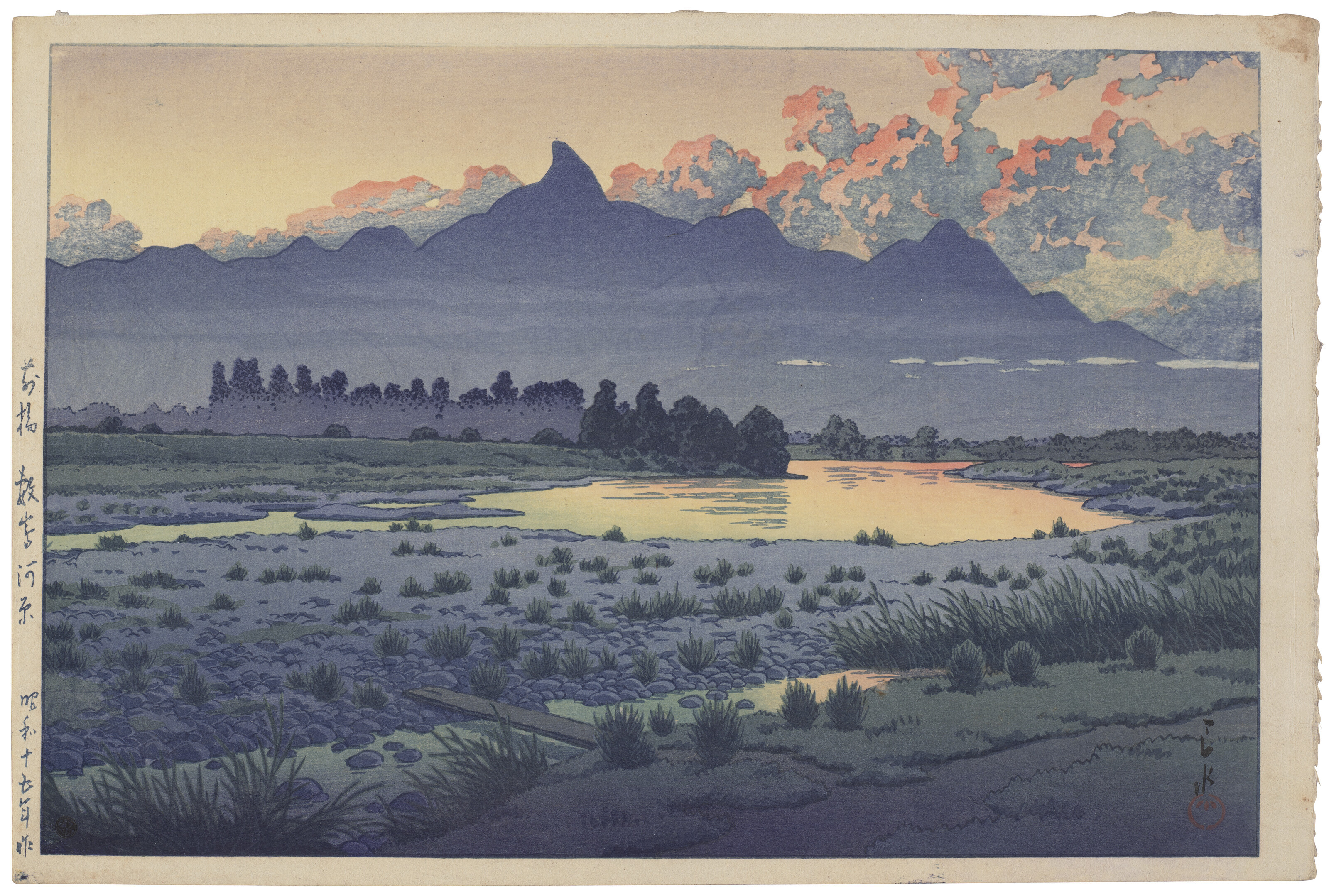 KAWASE HASUI (1883-1957), Maebashi Shikishimagawara | Christie's