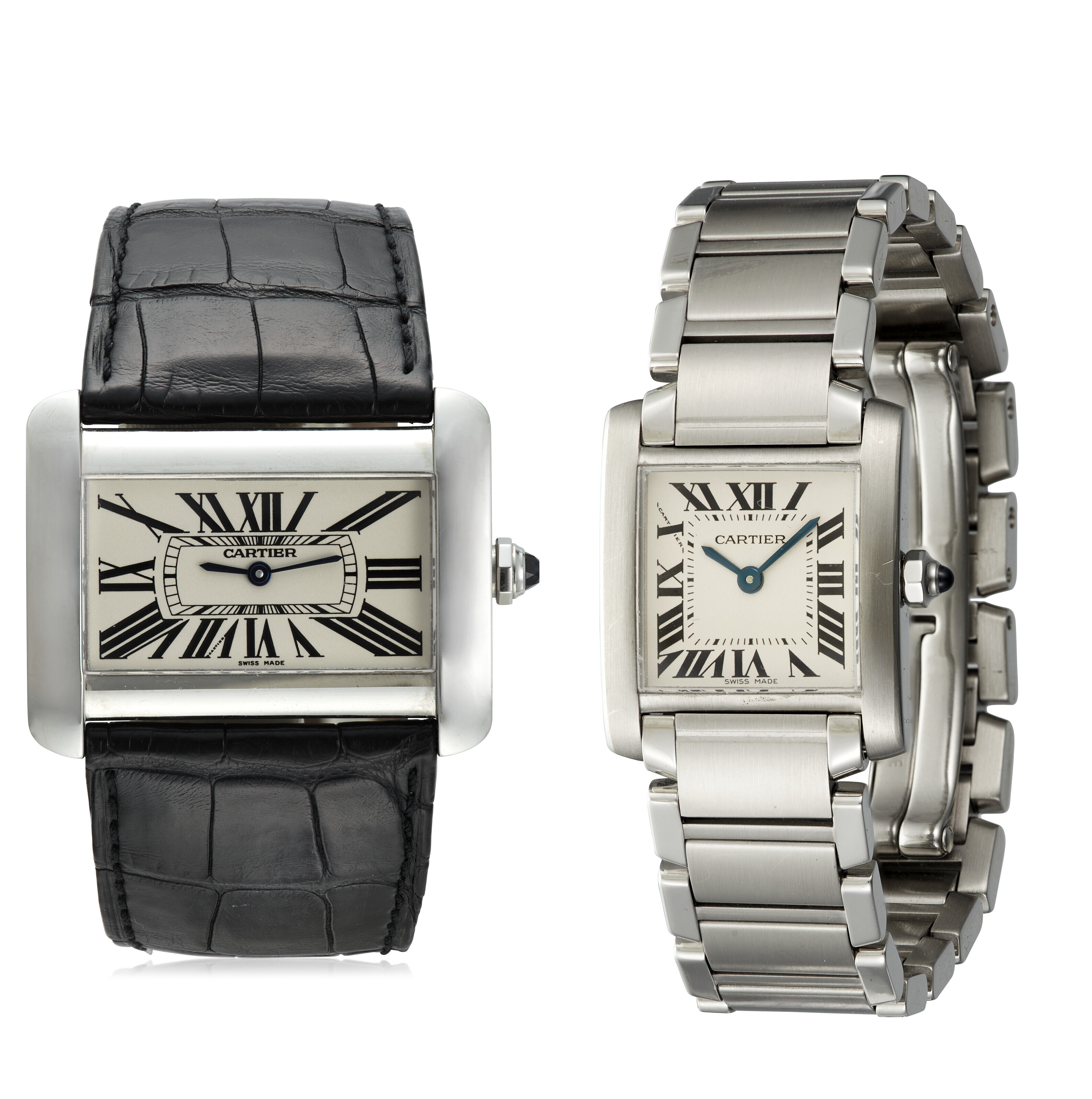 NO RESERVE CARTIER 'TANK DIVAN' AND 'TANK FRANCAISE' STAINLESS