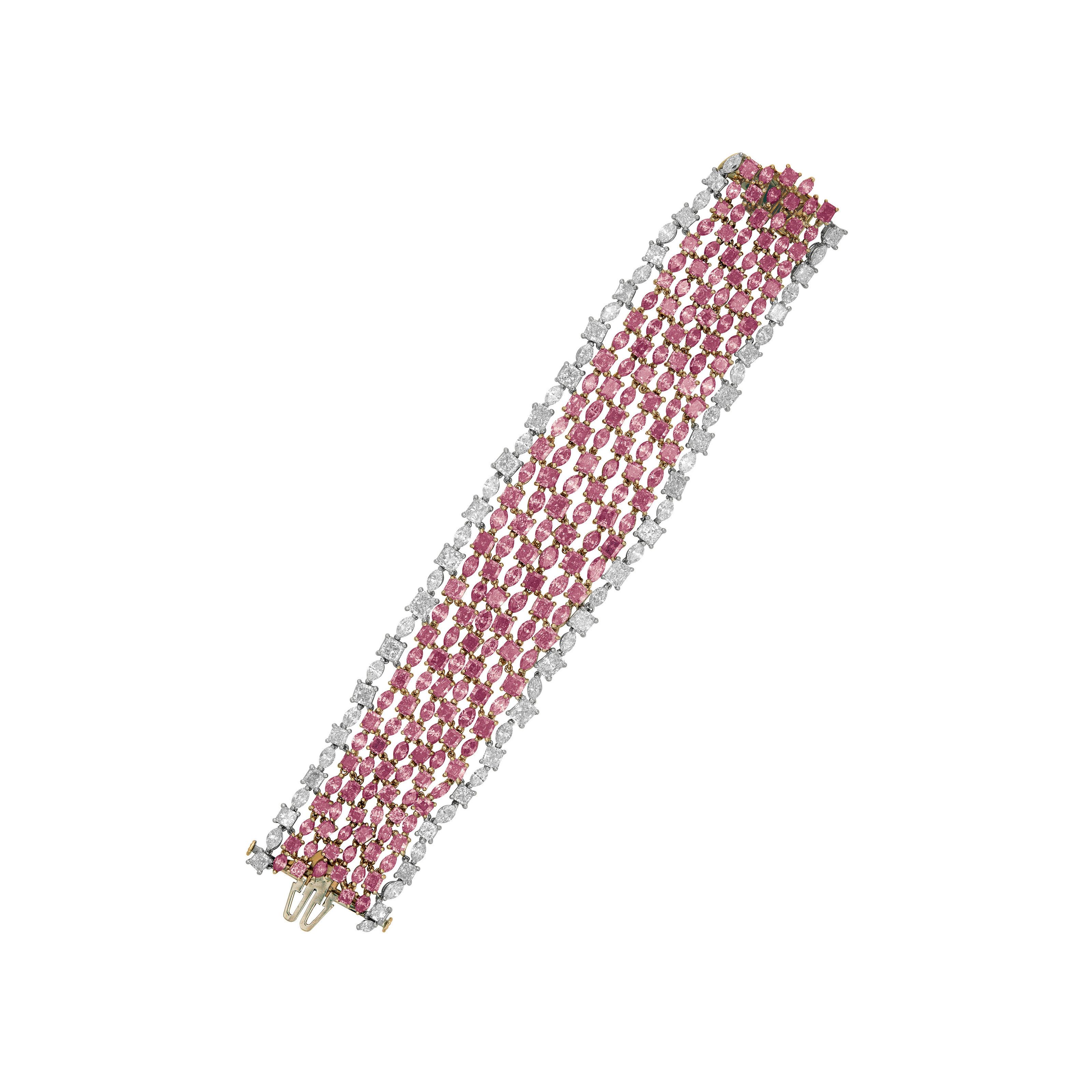 A MAGNIFICENT COLORED DIAMOND AND DIAMOND BRACELET MOUNTED BY CA