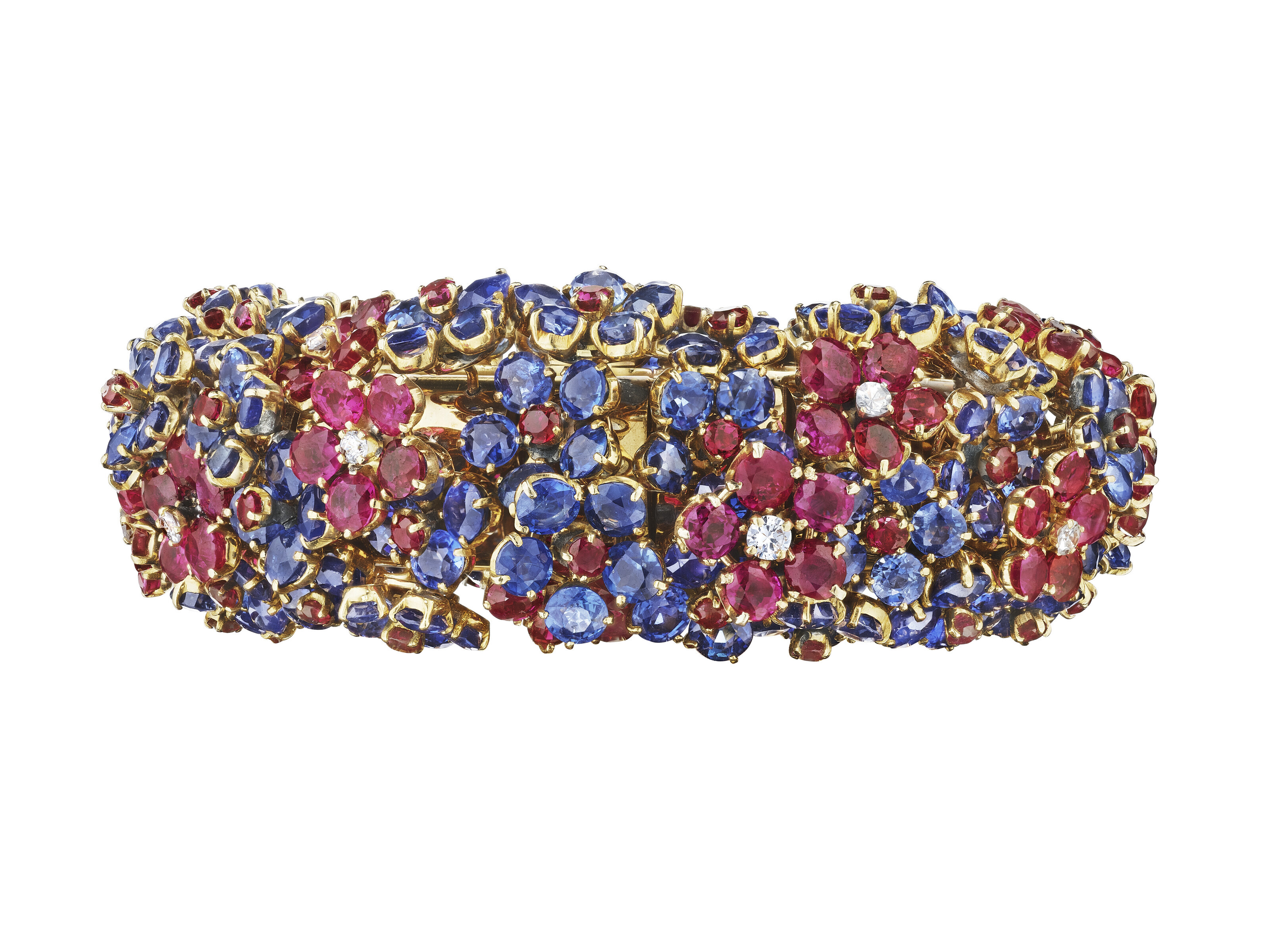 VAN CLEEF & ARPELS SUITE OF RUBY, SAPPHIRE AND DIAMOND