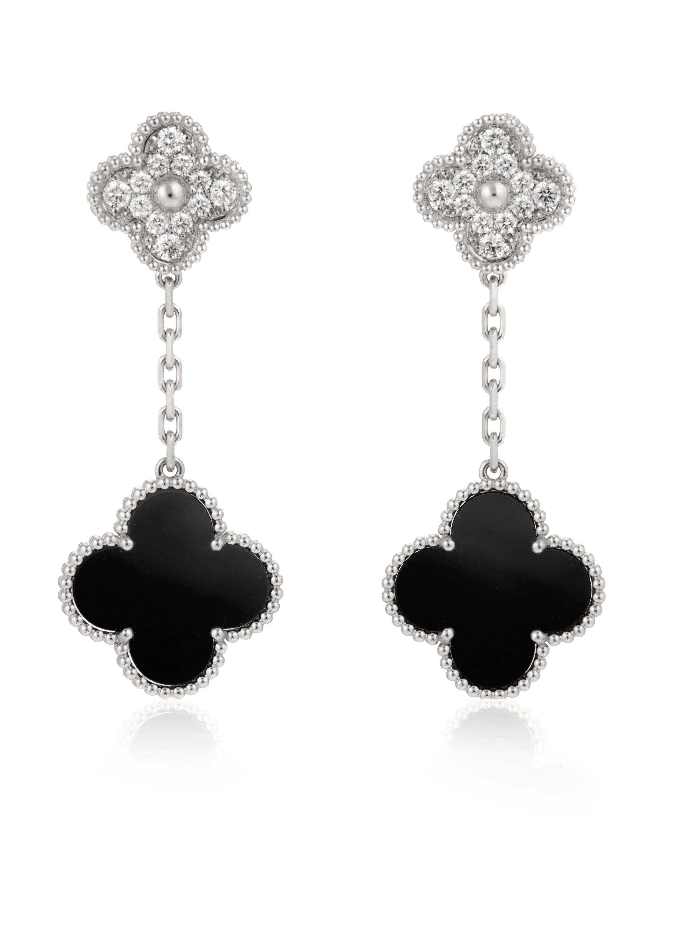 VAN CLEEF ARPELS ONYX AND DIAMOND 'MAGIC ALHAMBRA' EARRINGS