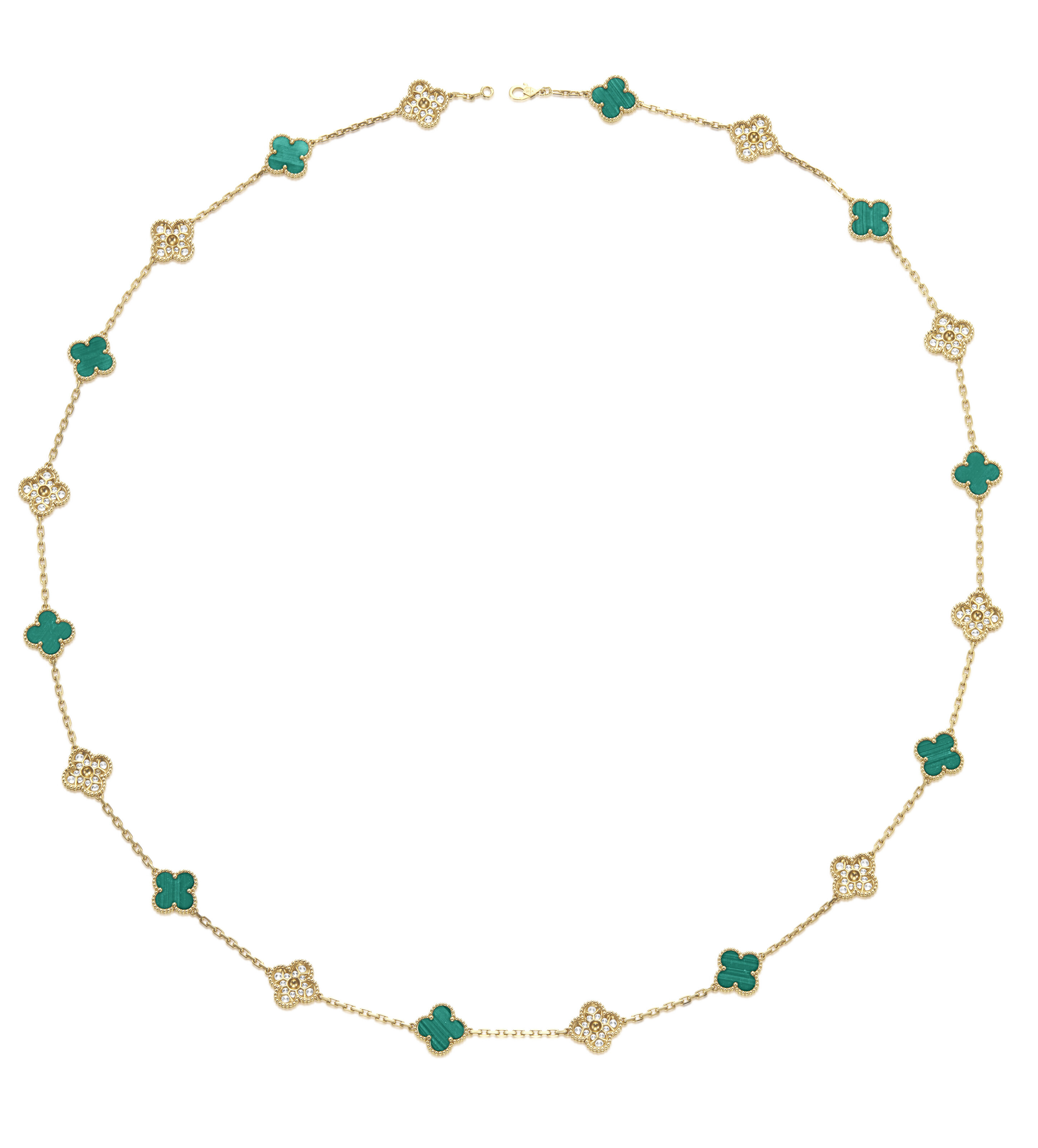 VAN CLEEF ARPELS MALACHITE AND DIAMOND 'VINTAGE ALHAMBRA' LONG