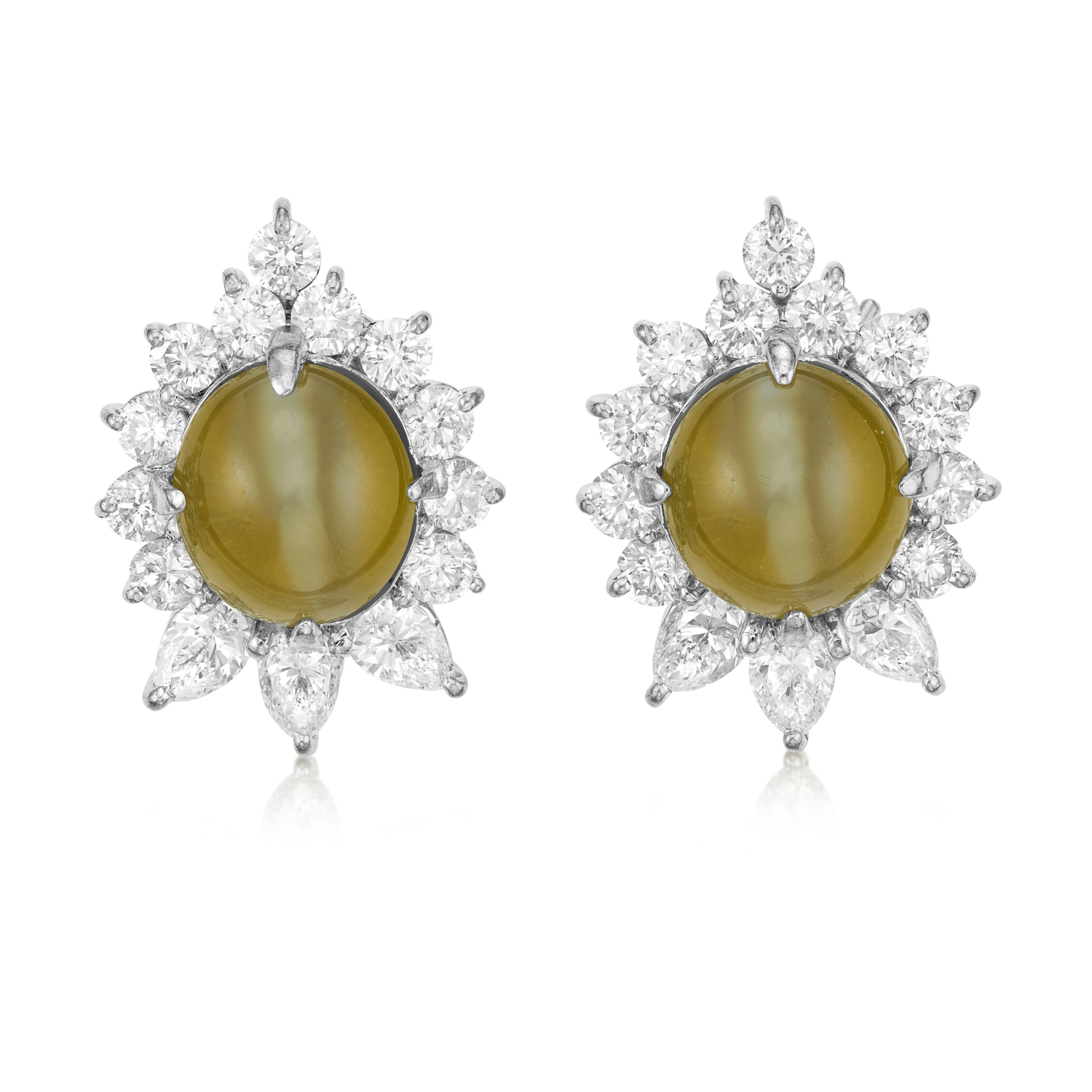 NO RESERVE | CAT'S-EYE CHRYSOBERYL AND DIAMOND EARRINGS, | Christie’s