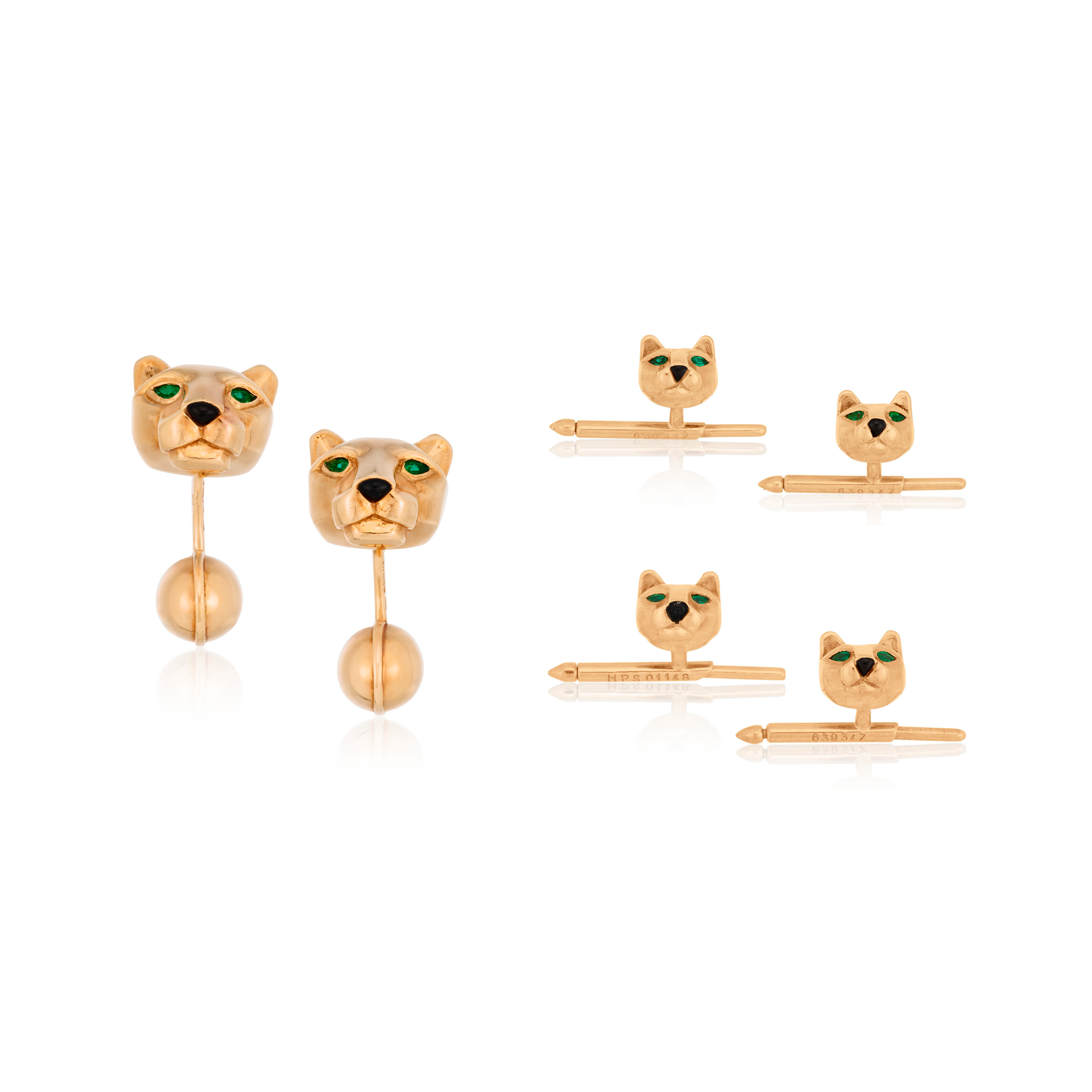 NO RESERVE | CARTIER EMERALD, ONYX AND GOLD PANTHER CUFFLINKS