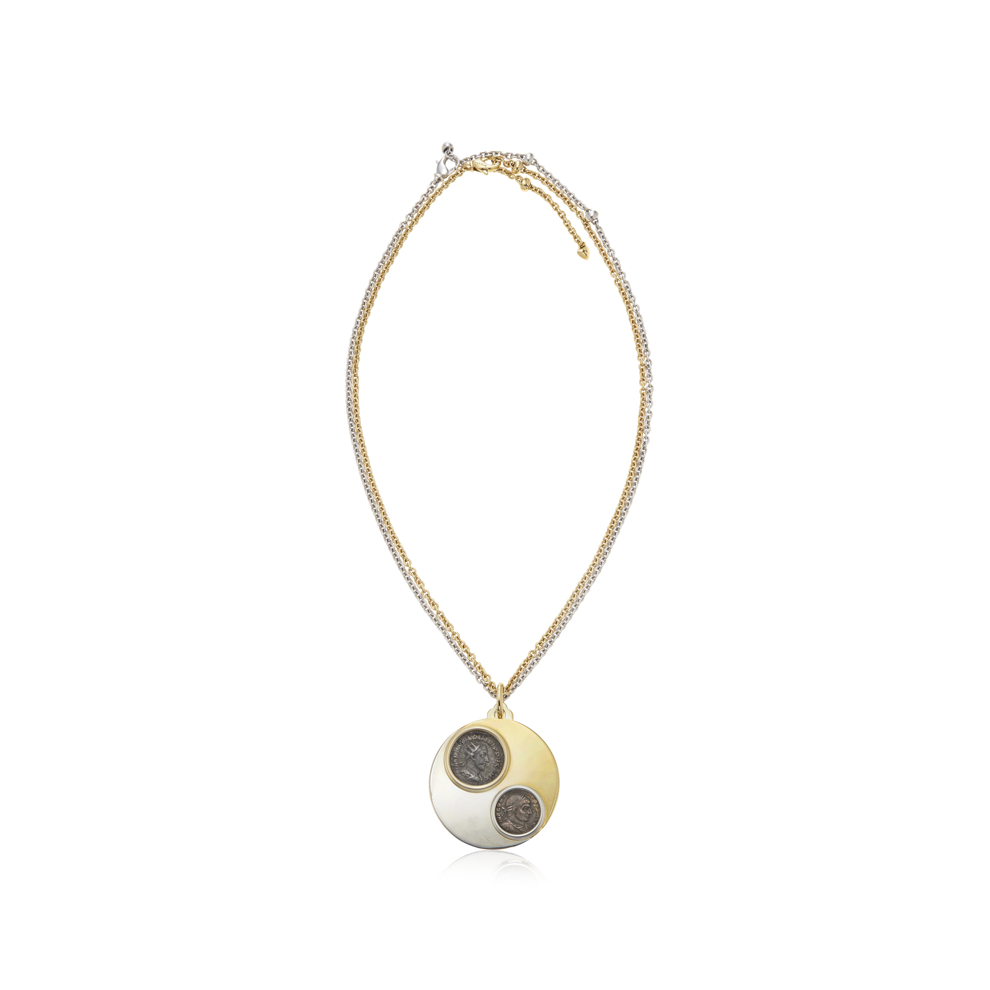 Bulgari coin and bi-coloured gold pendant-necklace. Sold for $35,280 in Jewels Online on 8 December 2022 at Christie&rsquo;s online