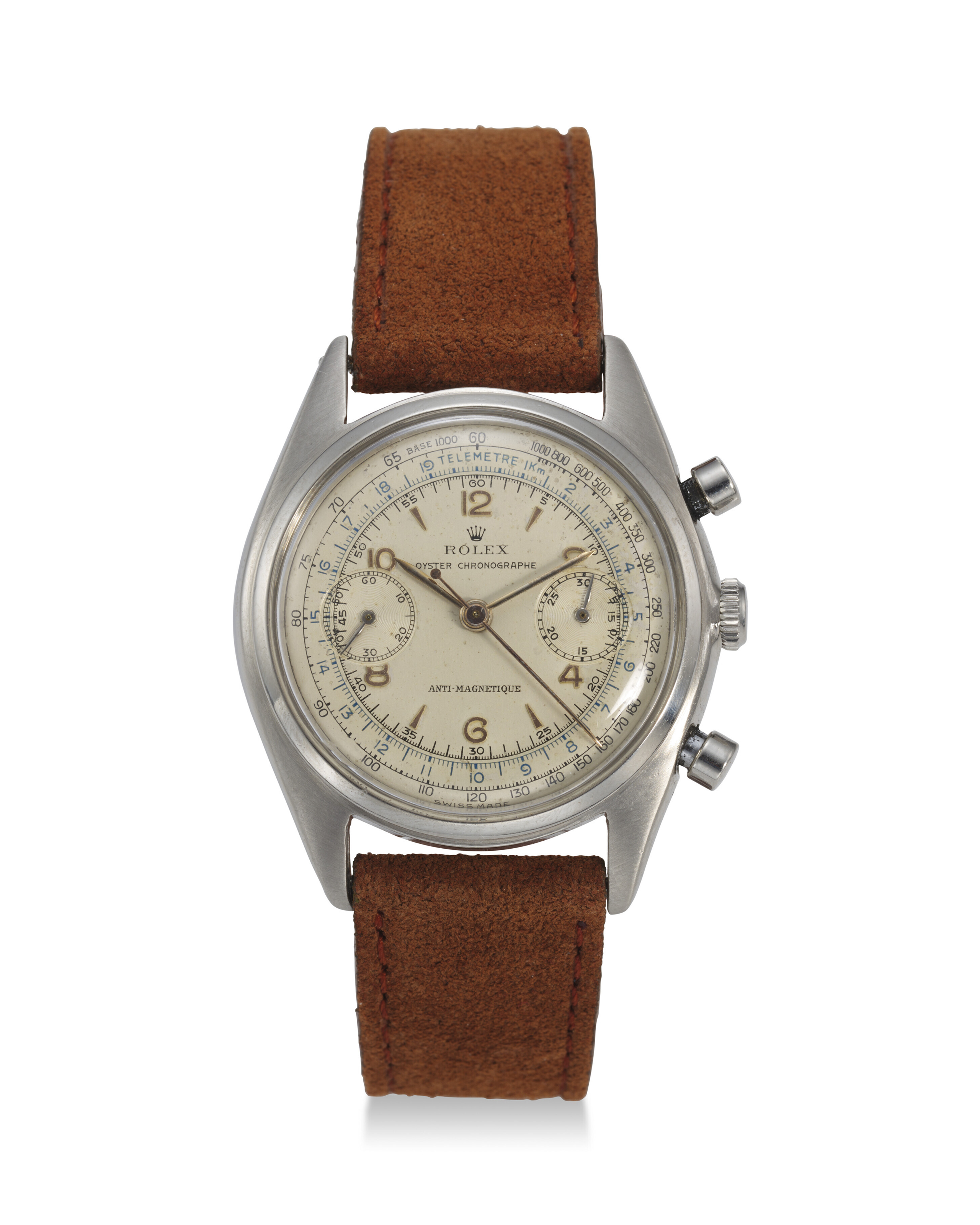 ROLEX REF. 4500 A STEEL CHRONOGRAPH WRISTWATCH WITH GOLD HOUR MARKERS