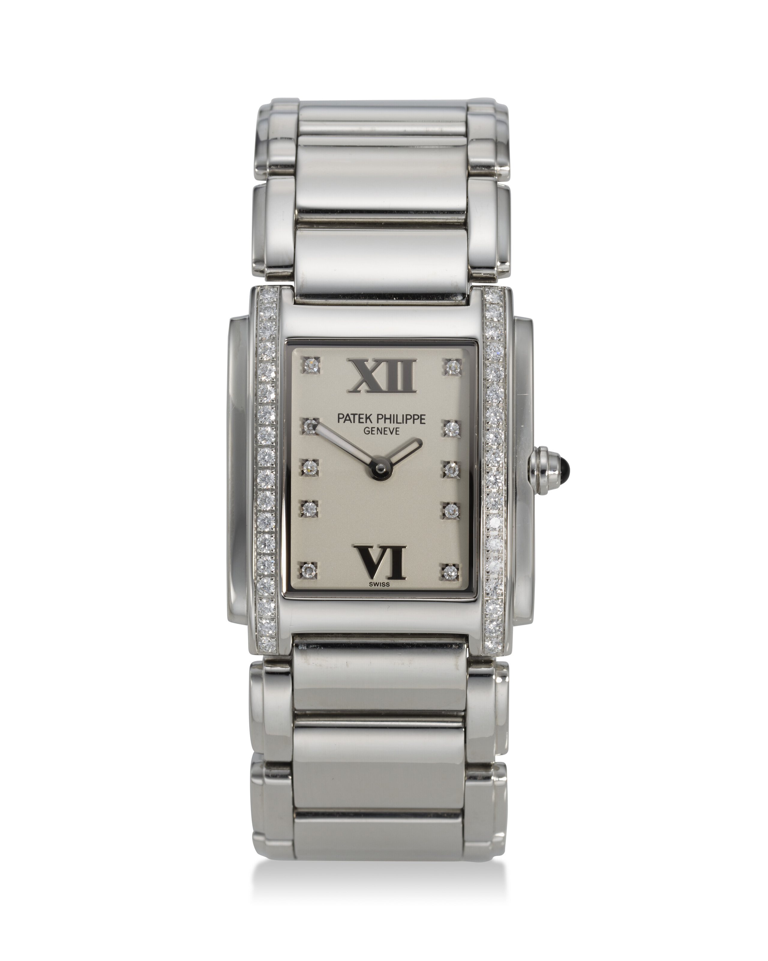 Patek Philippe. A steel Twenty-4 wristwatch with diamond lugs, sold for $8,820 on 17 June 2022 at Christie's Online