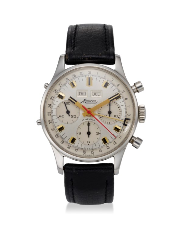 MINERVA, REF. 725.1309, A STEEL TRIPLE CALENDAR CHRONOGRAPH WRISTWATCH, |  Christie's
