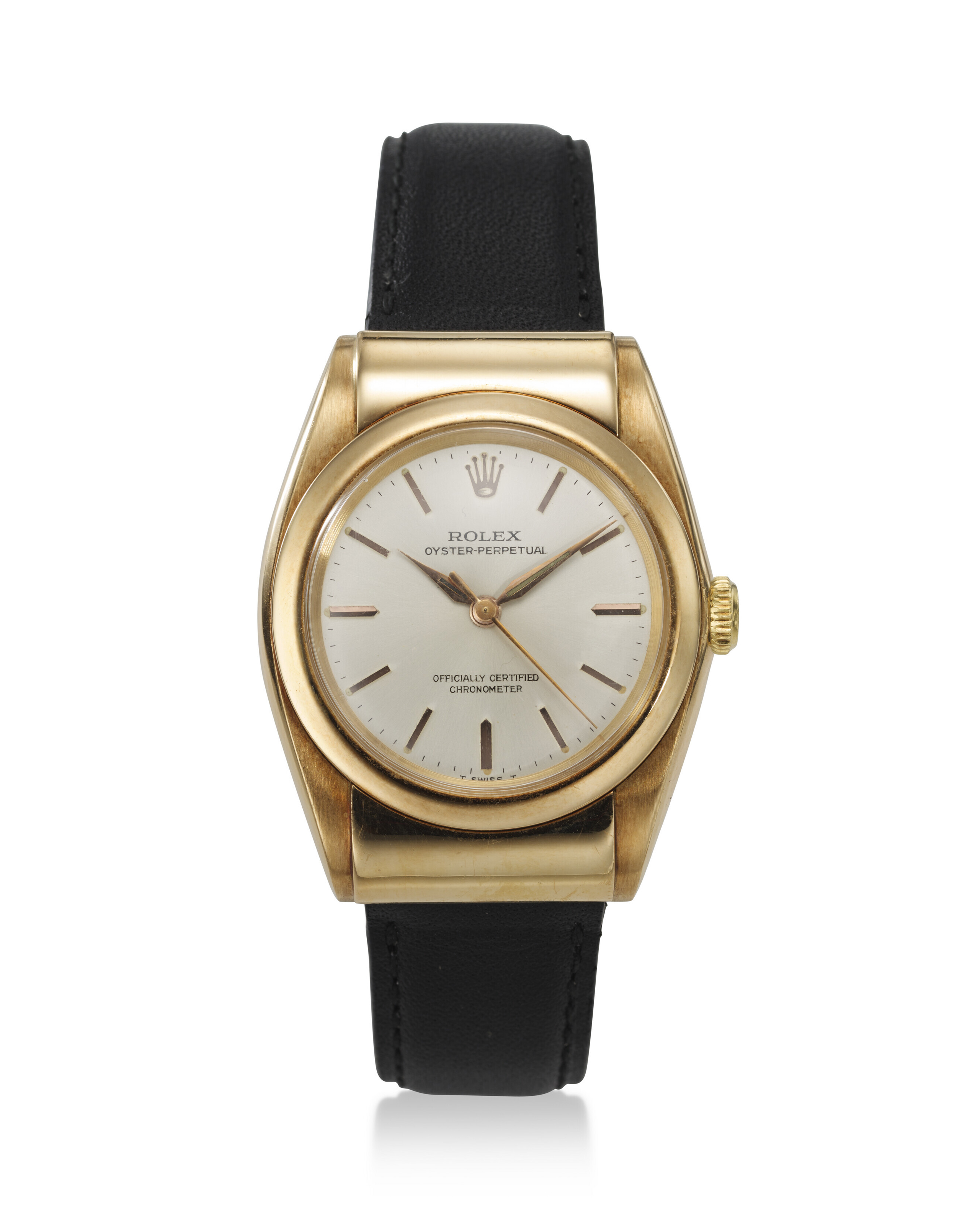 ROLEX REF. 3065 BUBBLEBACK A FINE 14K ROSE GOLD WRISTWATCH WITH HOODED LUGS