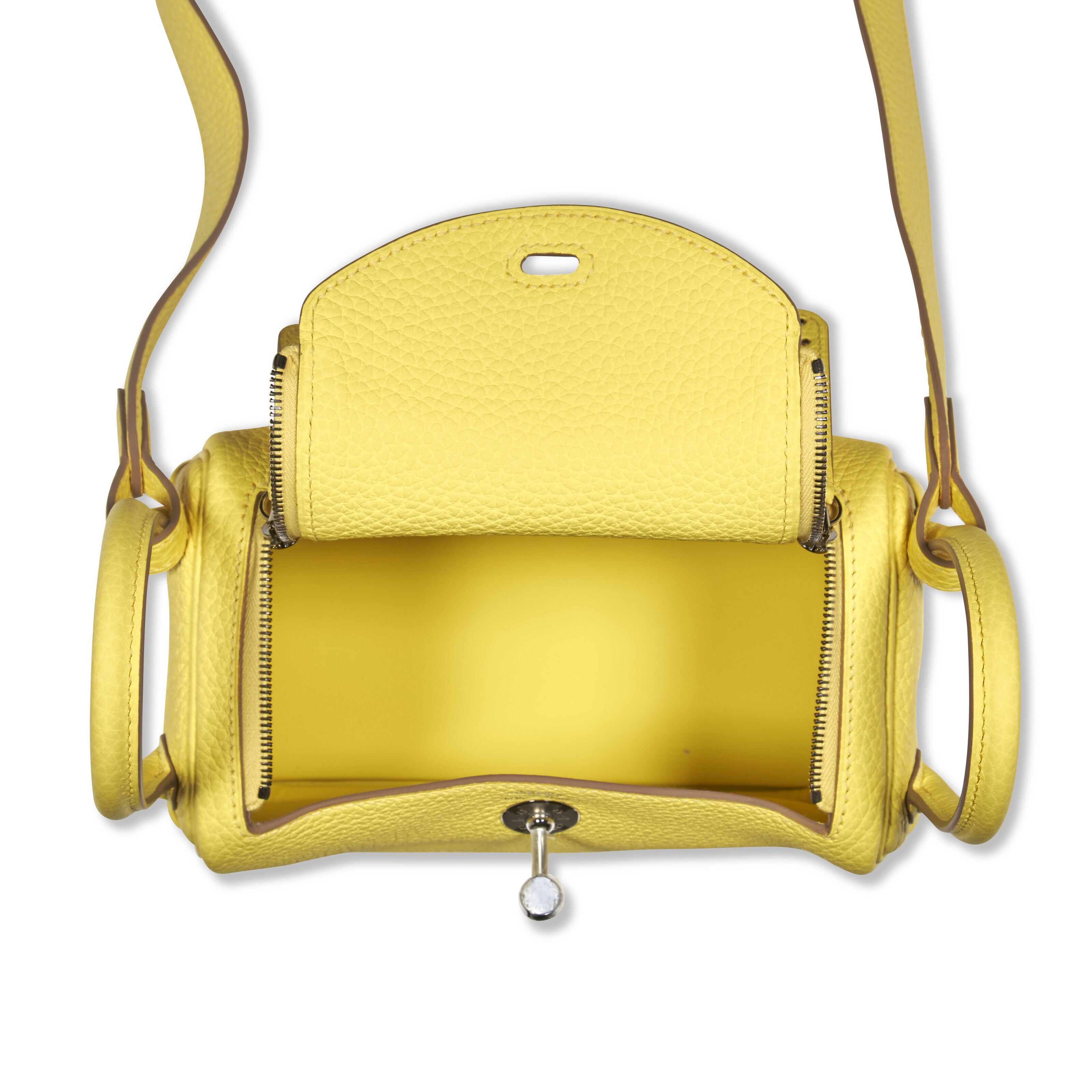 クリーニング済♡HERMES ノースリーブ イエロー サイズ38 A JAUNE DE NAPLES CLÉMENCE LEATHER MINI LINDY 20 WITH PALLADIUM