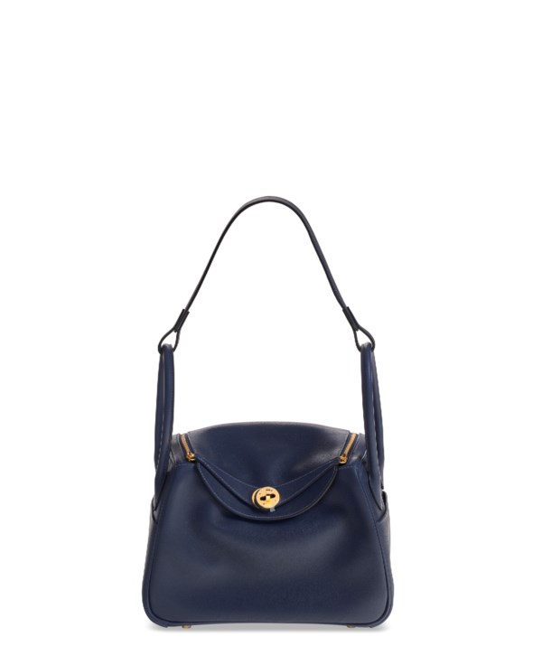 Hermes Lindy 26 Bag Blue Nuit Clemence Gold Hardware at 1stDibs