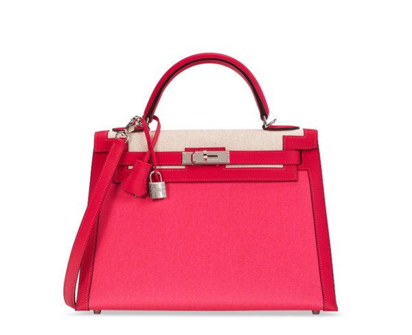 Hermes Kelly 32 Sellier Rouge Piment Swift and Toile Berline Palladium–  Wrist Aficionado