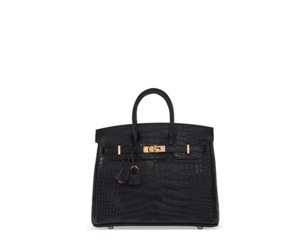 Hermes Birkin 25 Noir Black Alligator Mat Matte Gold Hardware #X