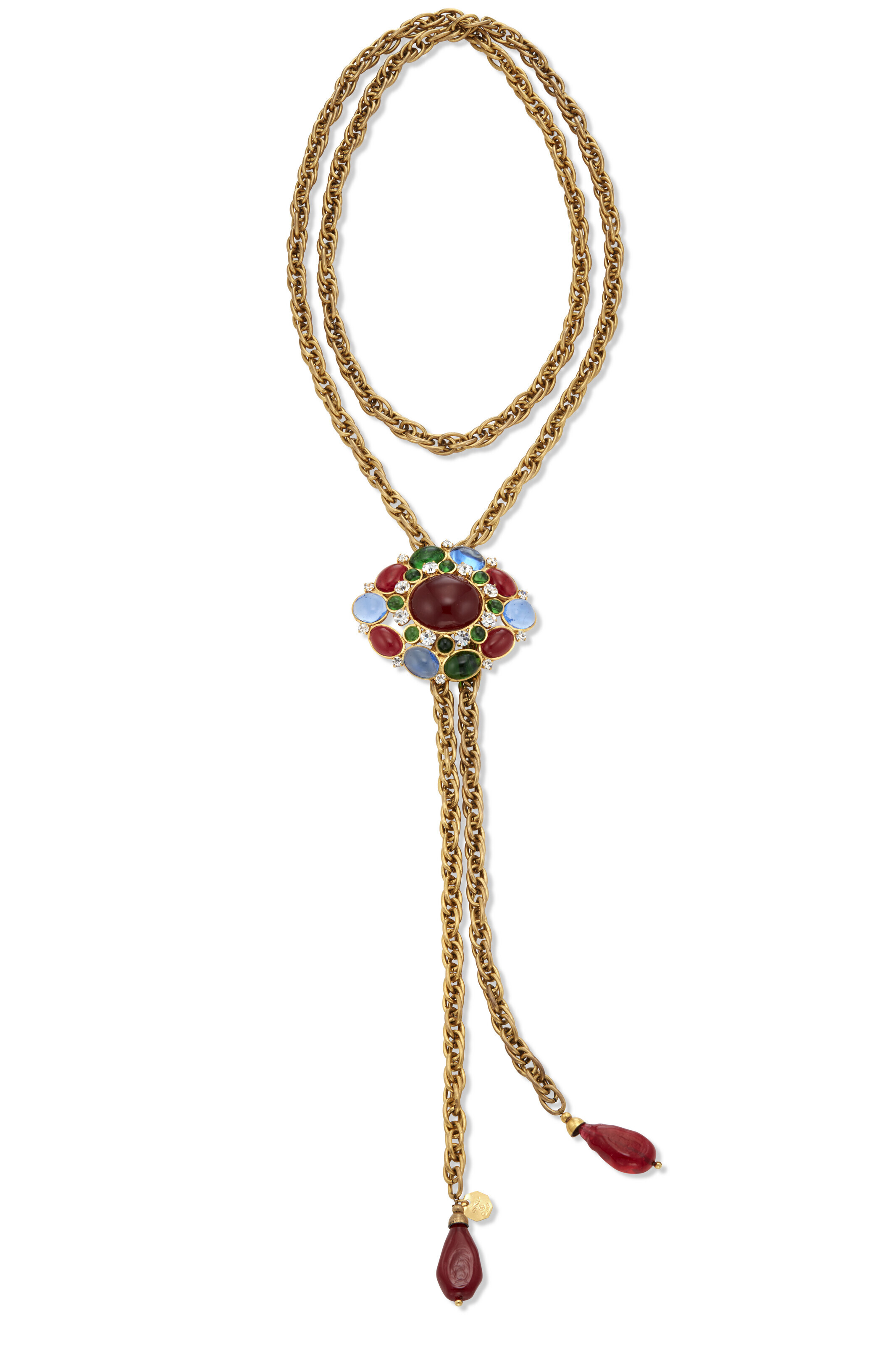 A MASSIVE GRIPOIX GLASS & RHINESTONE LARIAT NECKLACEPENDANTBROOCH, CHANEL, 1980s Christie’s