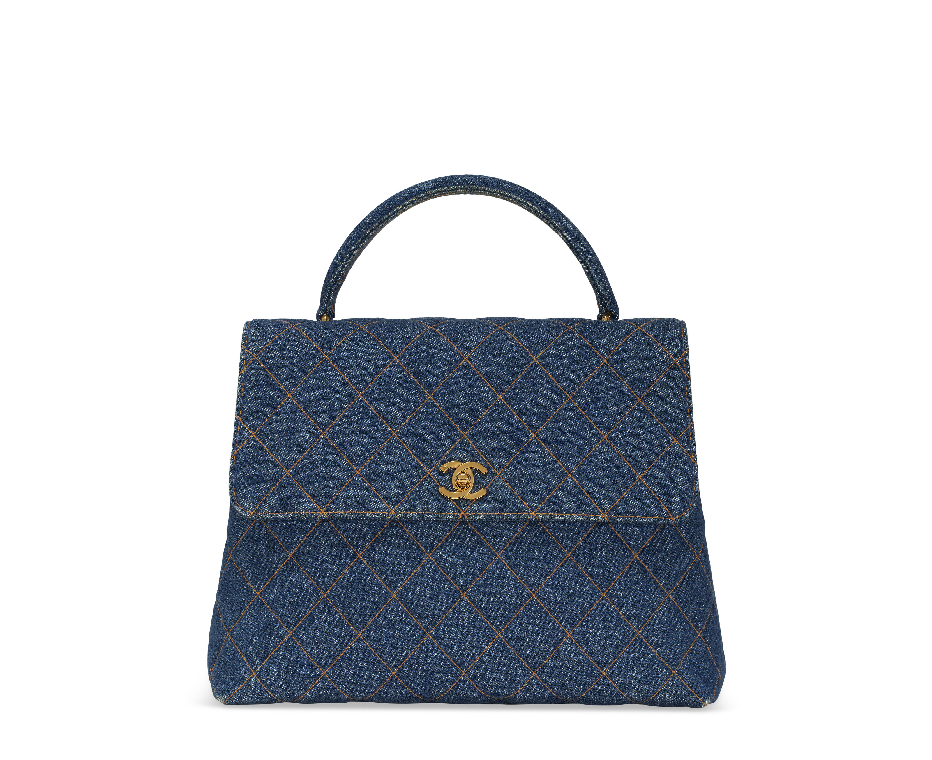 A DARK BLUE DENIM TOP HANDLE BAG WITH GOLD HARDWARE, CHANEL, 1996