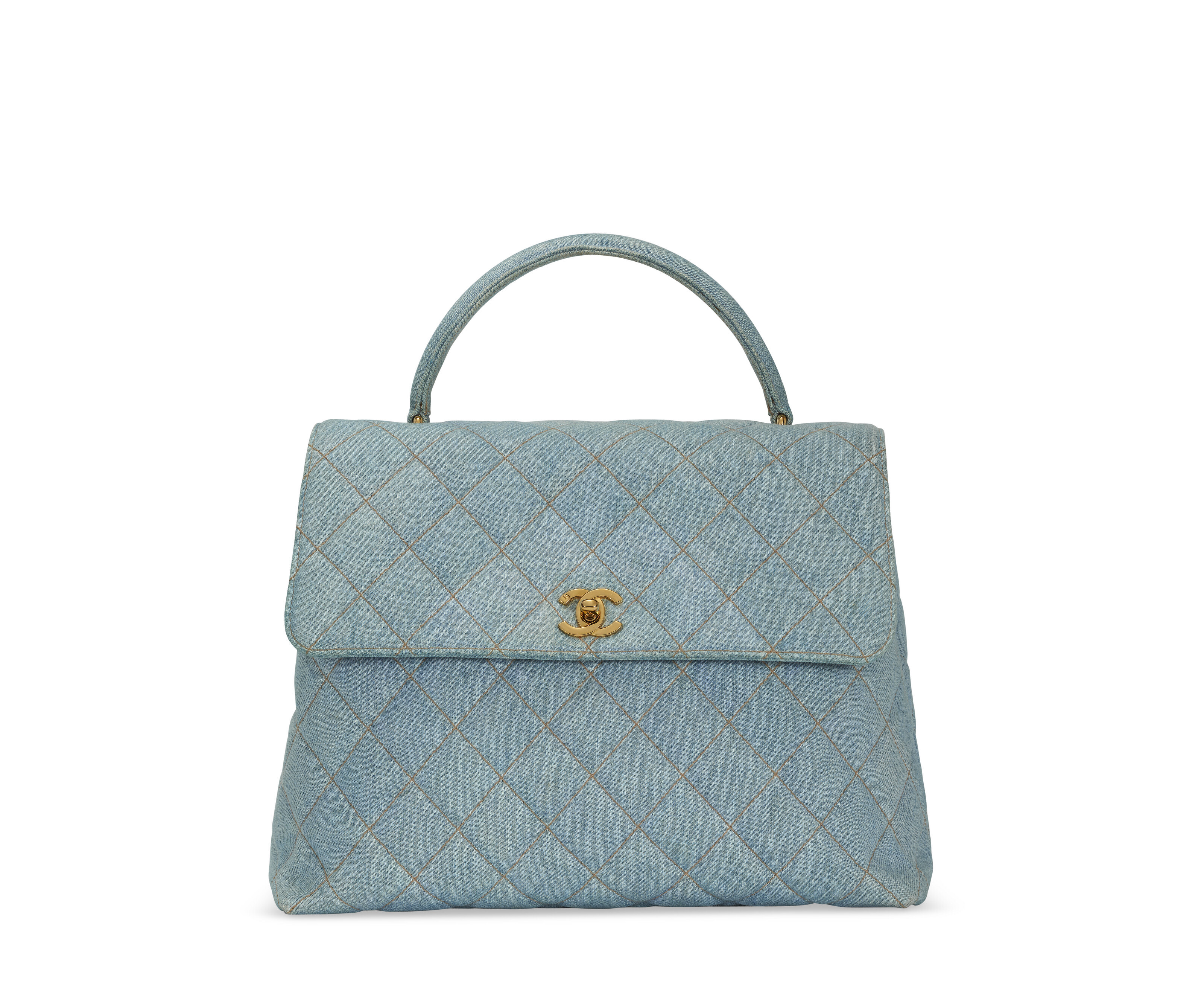 A LIGHT BLUE DENIM TOP HANDLE BAG WITH GOLD HARDWARE, CHANEL, 19941996