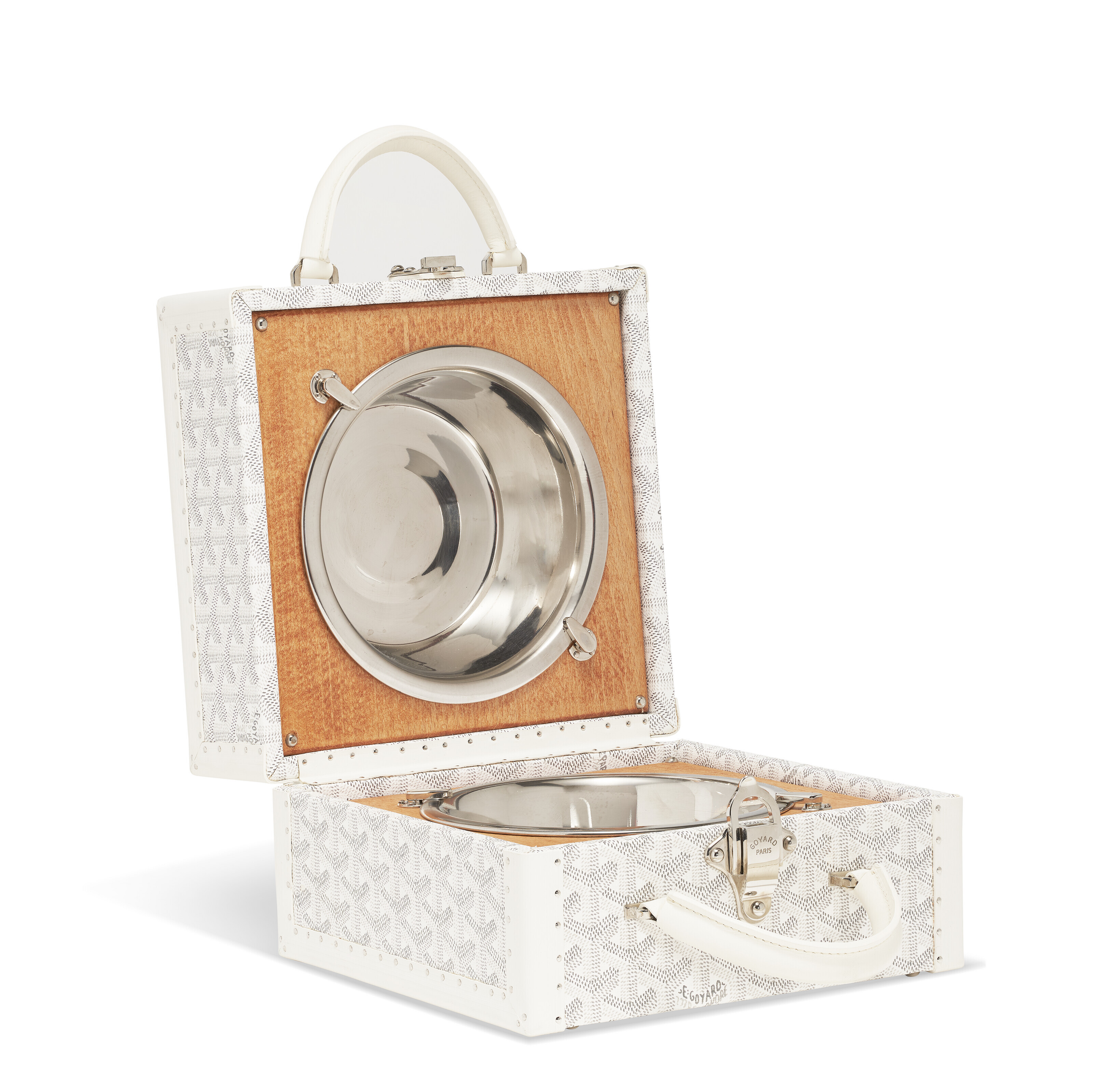 GRAND HÔTEL TRUNK BAG 24 IN WHITE GOYARDINE CANVAS AND CALFSKIN