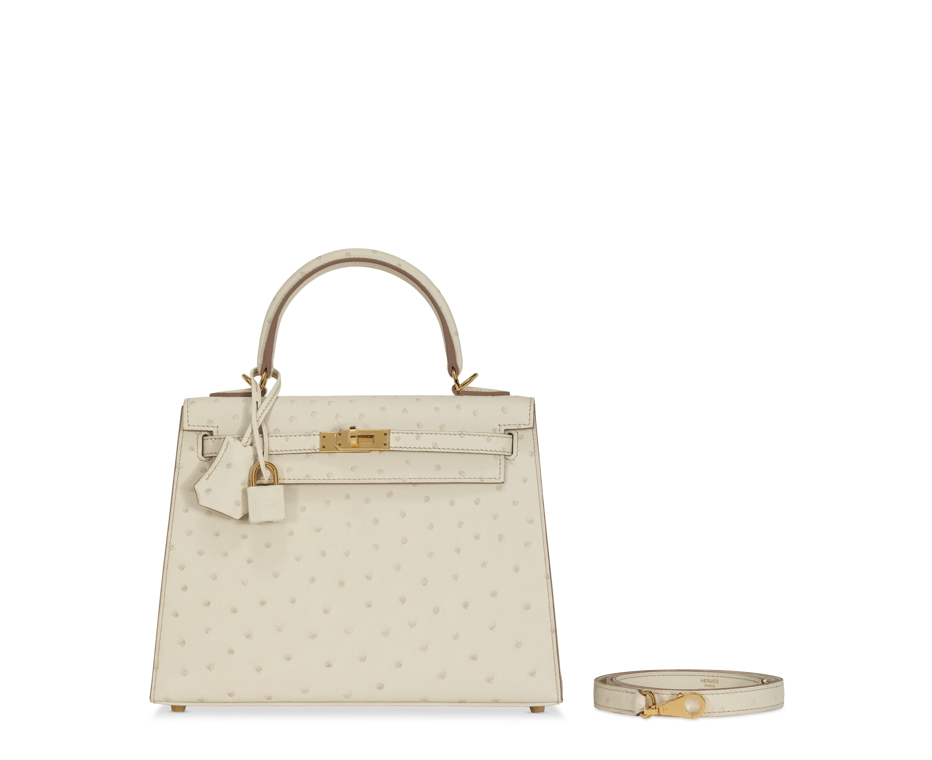 Hermes Kelly Sellier 25 Beton Ostrich Gold Hardware