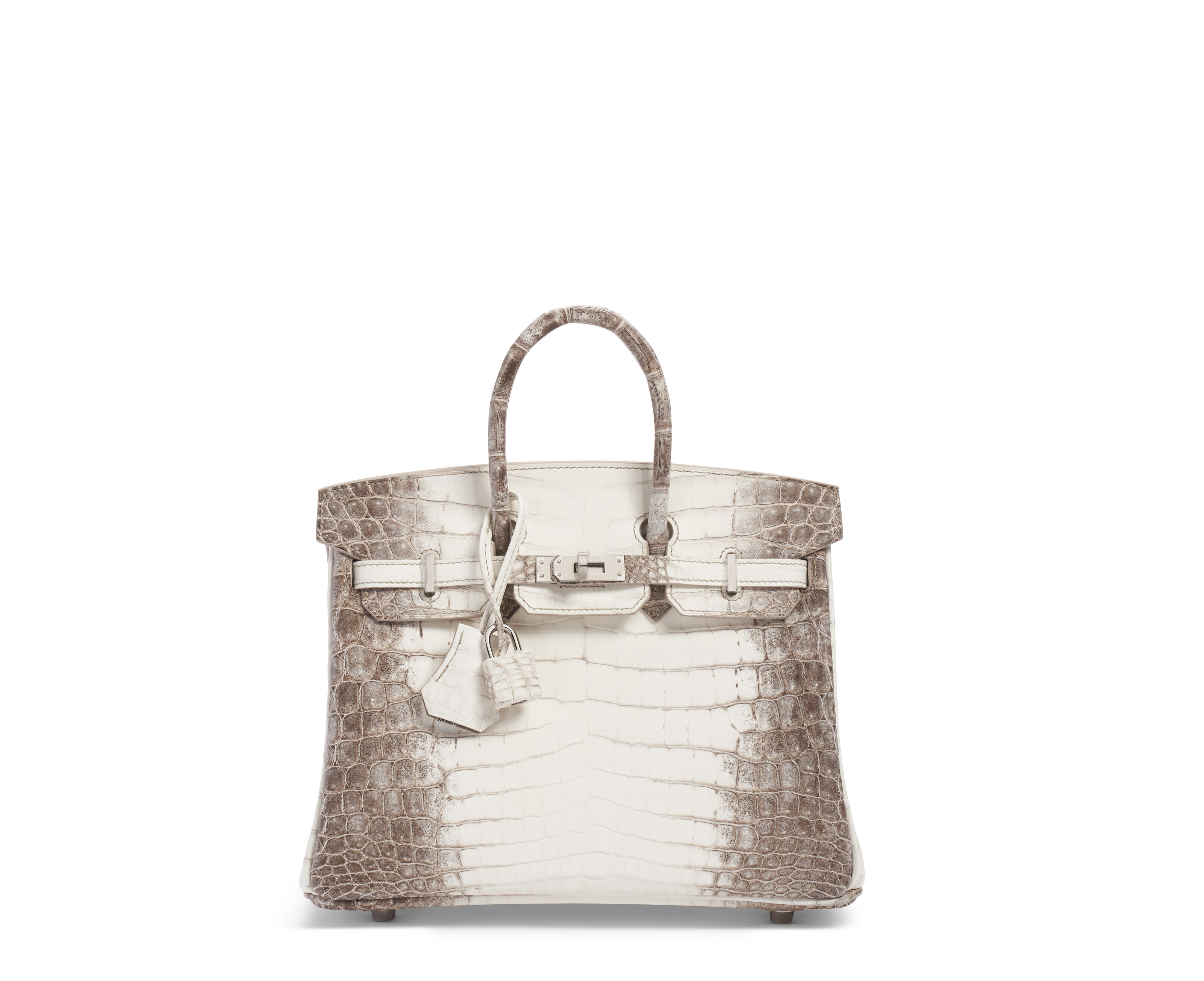 A RARE, MATTE WHITE HIMALAYA NILOTICUS CROCODILE BIRKIN 25 WITH