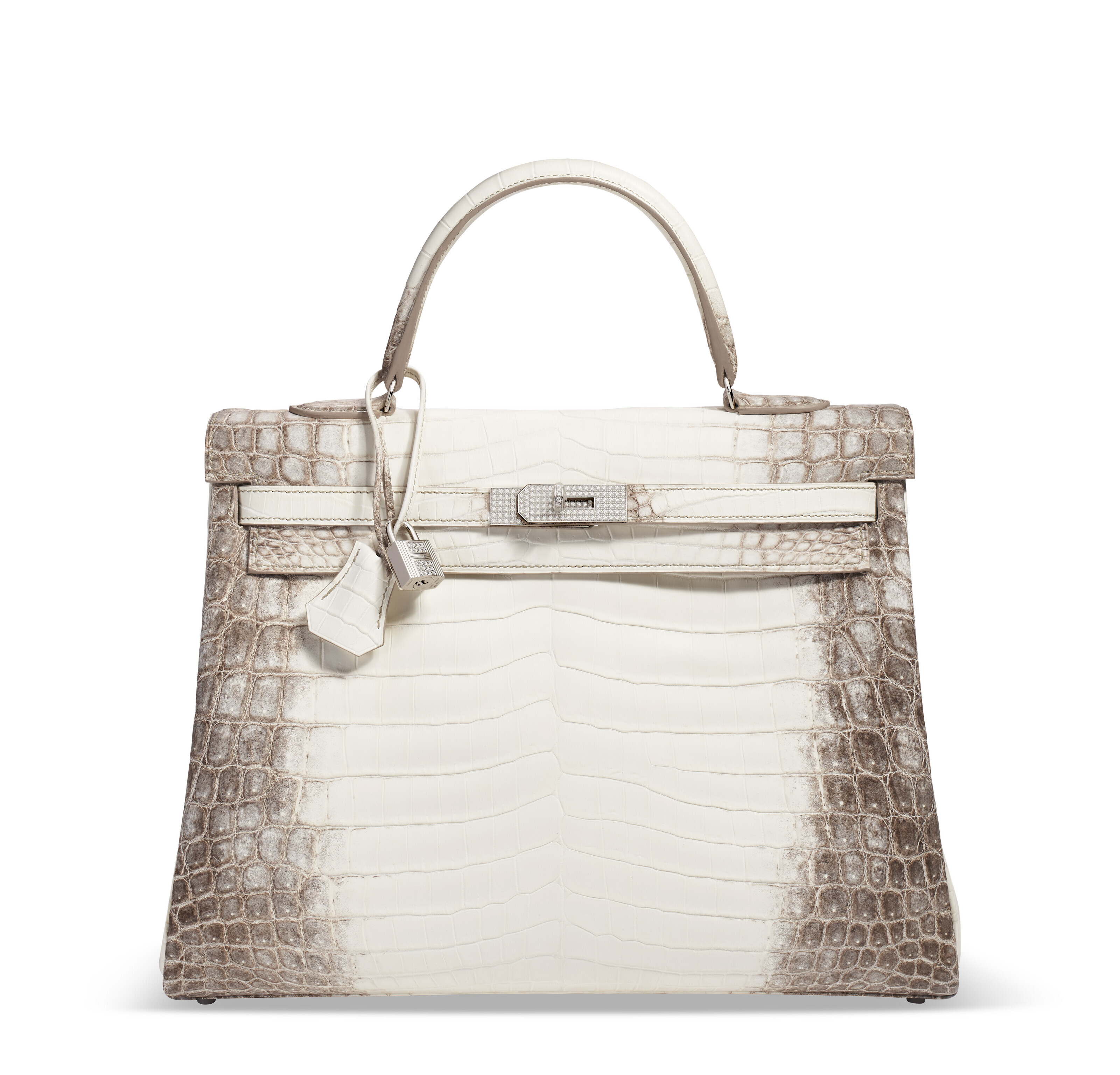 AN EXCEPTIONAL, MATTE WHITE HIMALAYA NILOTICUS CROCODILE DIAMOND BIRKIN 30  WITH 18K WHITE GOLD & DIAMOND HARDWARE