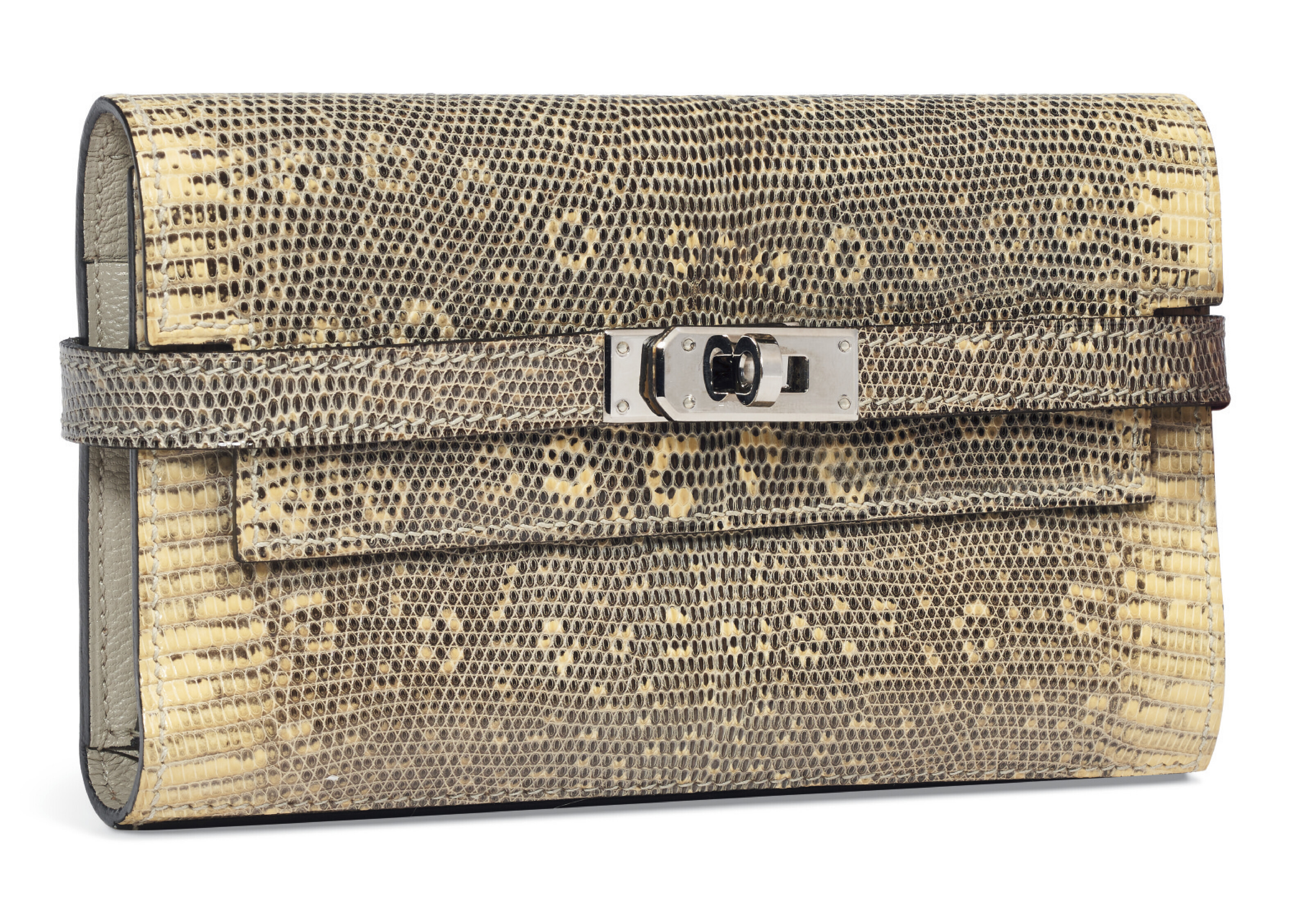 A SHINY OMBR NILOTICUS LIZARD KELLY COMPACT WALLET WITH PALLADIUM