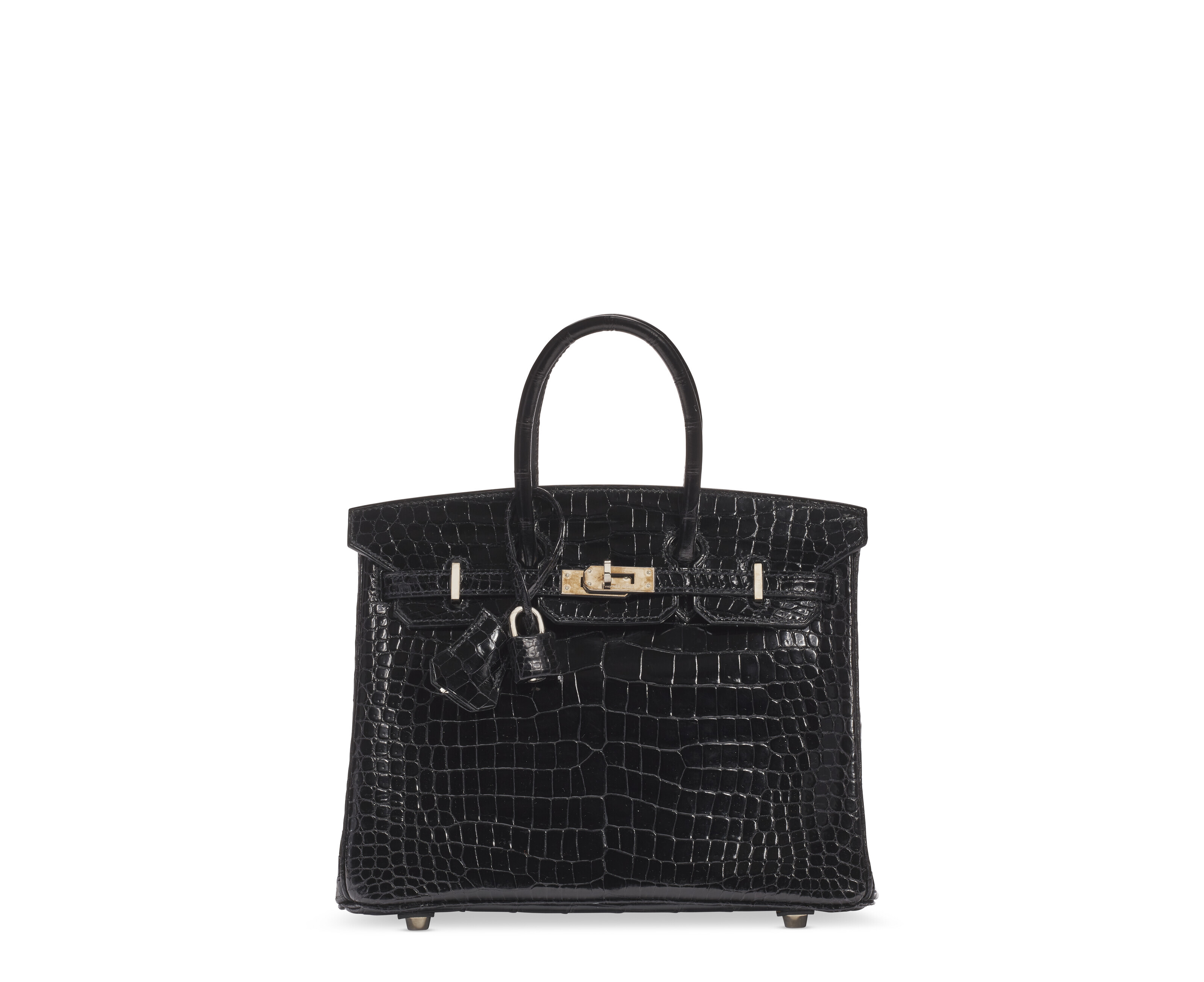 A SHINY GRAPHITE POROSUS CROCODILE SELLIER KELLY 25 WITH