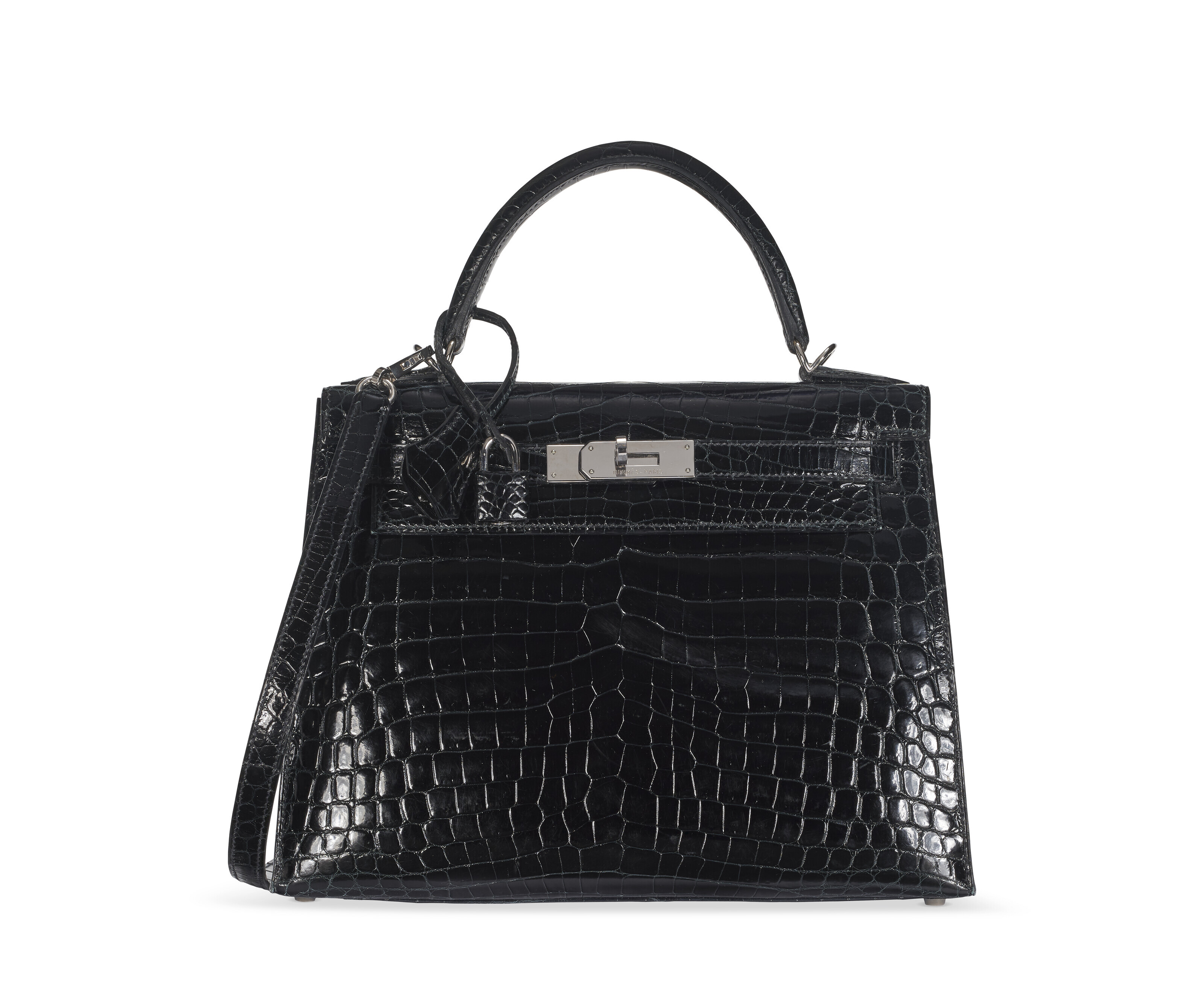 A SHINY BLACK ALLIGATOR MINI VERROU CHAÎNE 17 WITH PALLADIUM