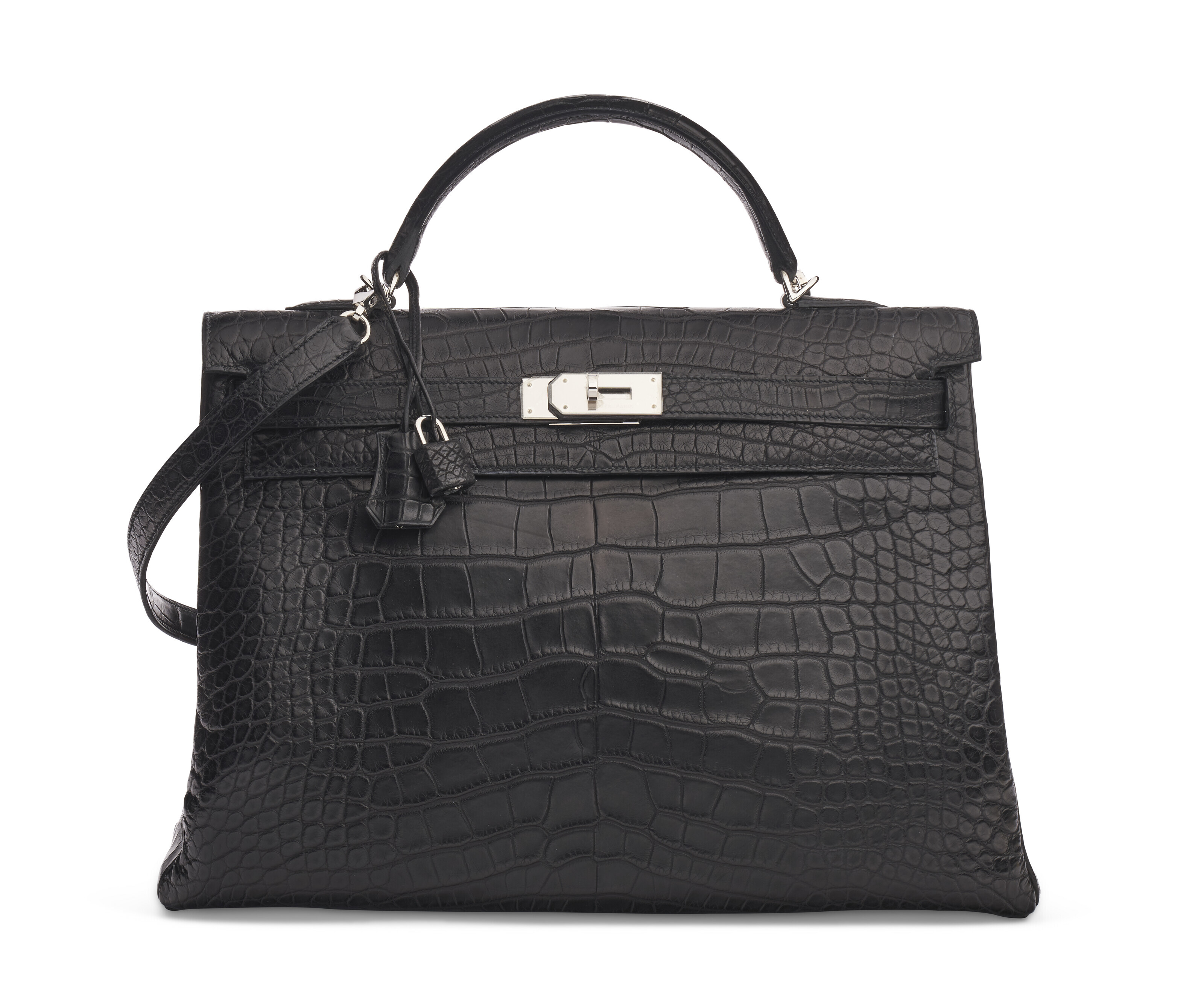 A MATTE BLACK ALLIGATOR RETOURNÉ KELLY 40 WITH PALLADIUM HARDWARE