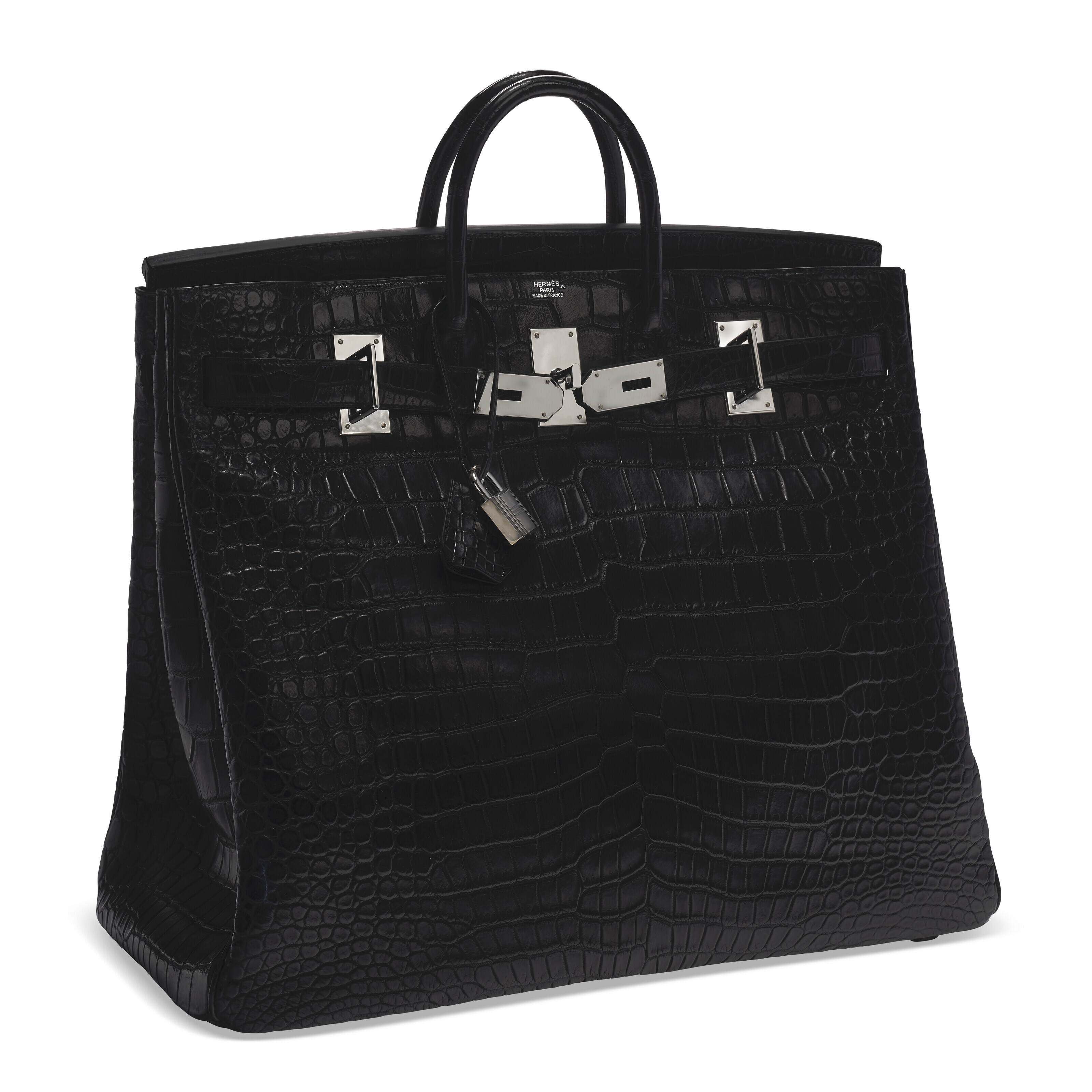 A MATTE BLACK POROSUS CROCODILE HAC BIRKIN 50 WITH PALLADIUM