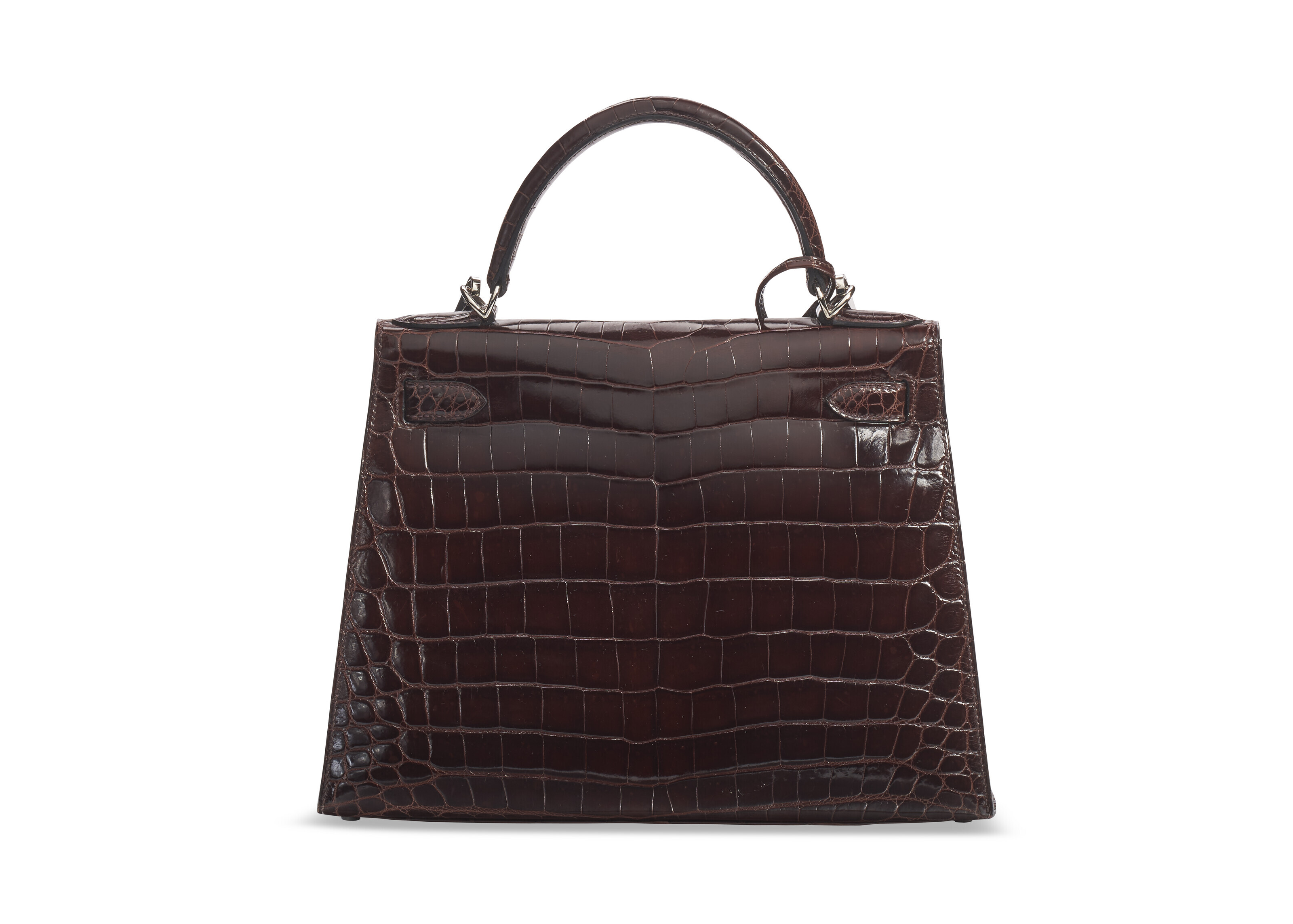 A SHINY HAVANE NILOTICUS CROCODILE SELLIER KELLY 28 WITH PALLADIUM