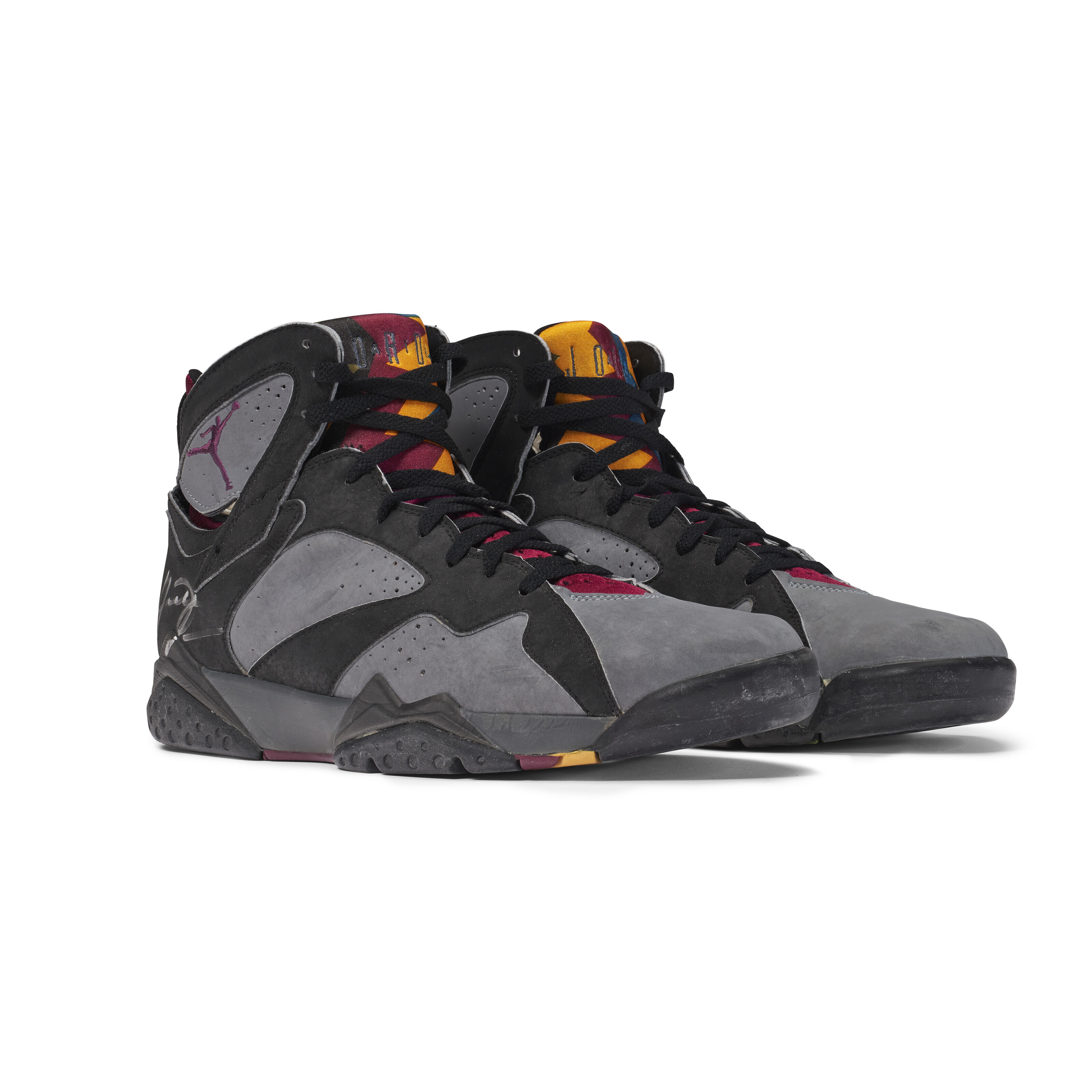 MICHAEL JORDAN DUAL SIGNED AIR JORDAN VII BORDEAUX SNEAKERS