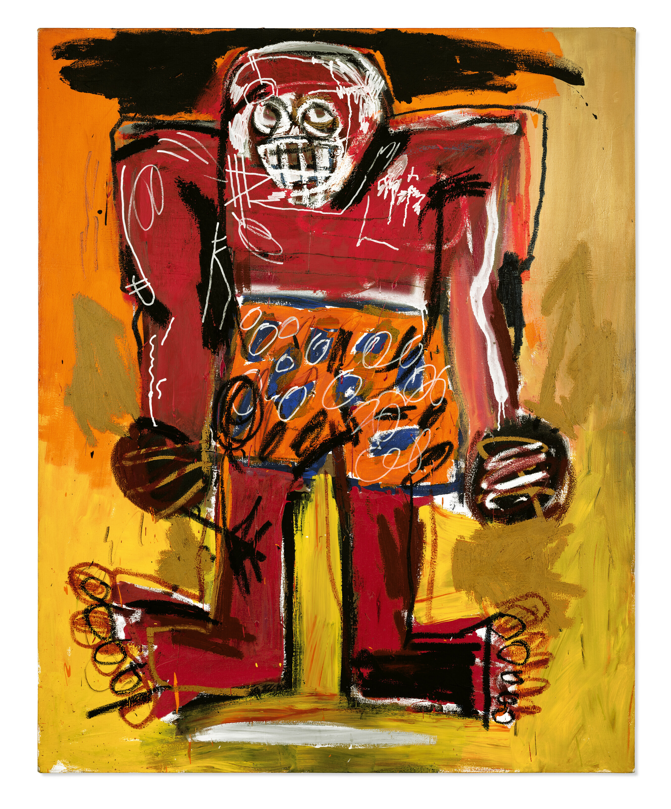 Jean-Michel Basquiat (1960-1988), Sugar Ray Robinson, 1982. Acrylic and oilstick on canvas. 59⅞ x 48&frac14; in (152.1 x 122.6 cm). Sold for $32,679,000 in 21st Century Evening Sale on 17 November at Christie's New York