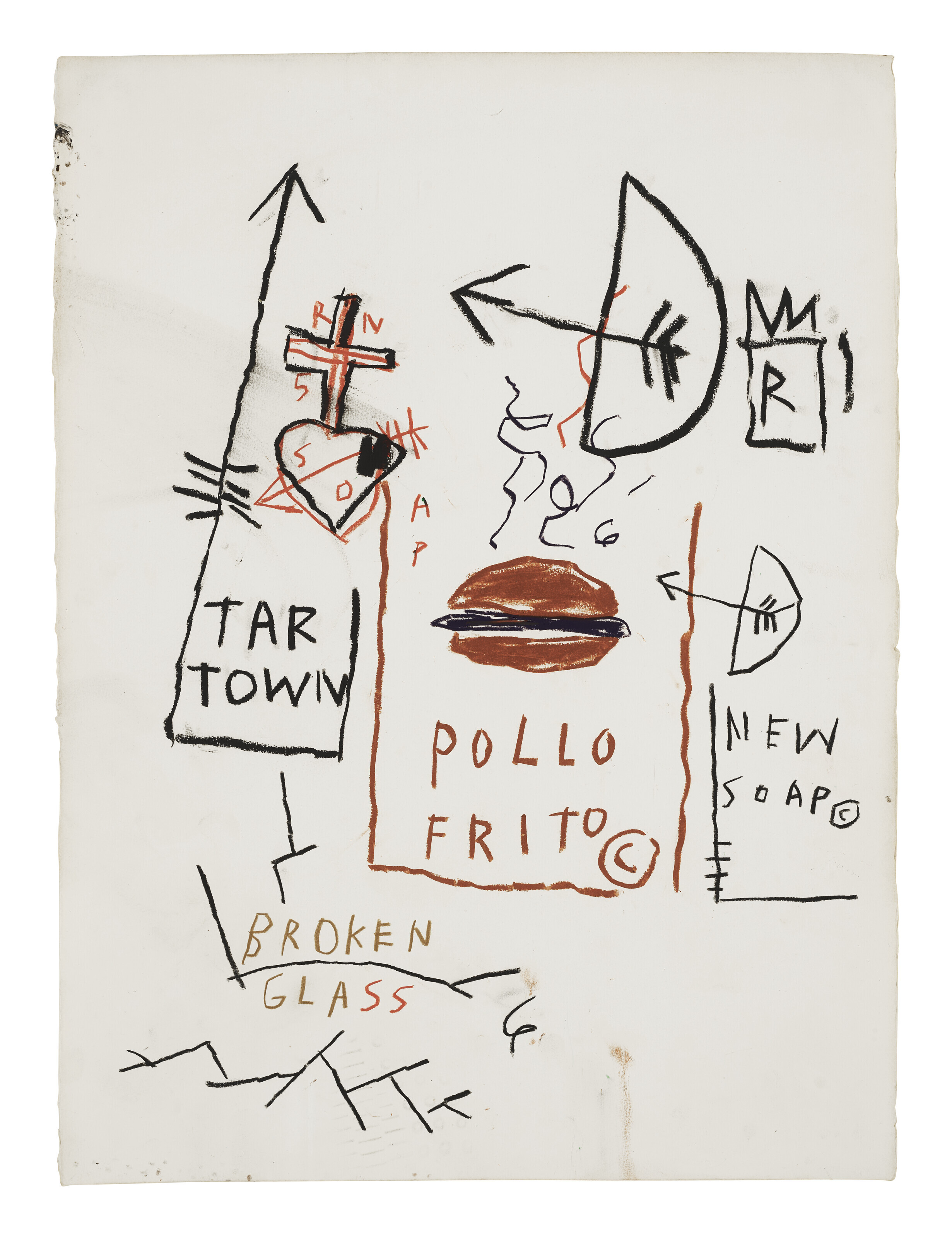 Jean-Michel Basquiat (1960-1988), Untitled, 1982. Oilstick on paper. 30 x 22&frac14; in (76.2 x 56.5 cm). Sold for $793,800 in Post-War &amp; Contemporary Art Day Sale on 18 November at Christie&rsquo;s New York